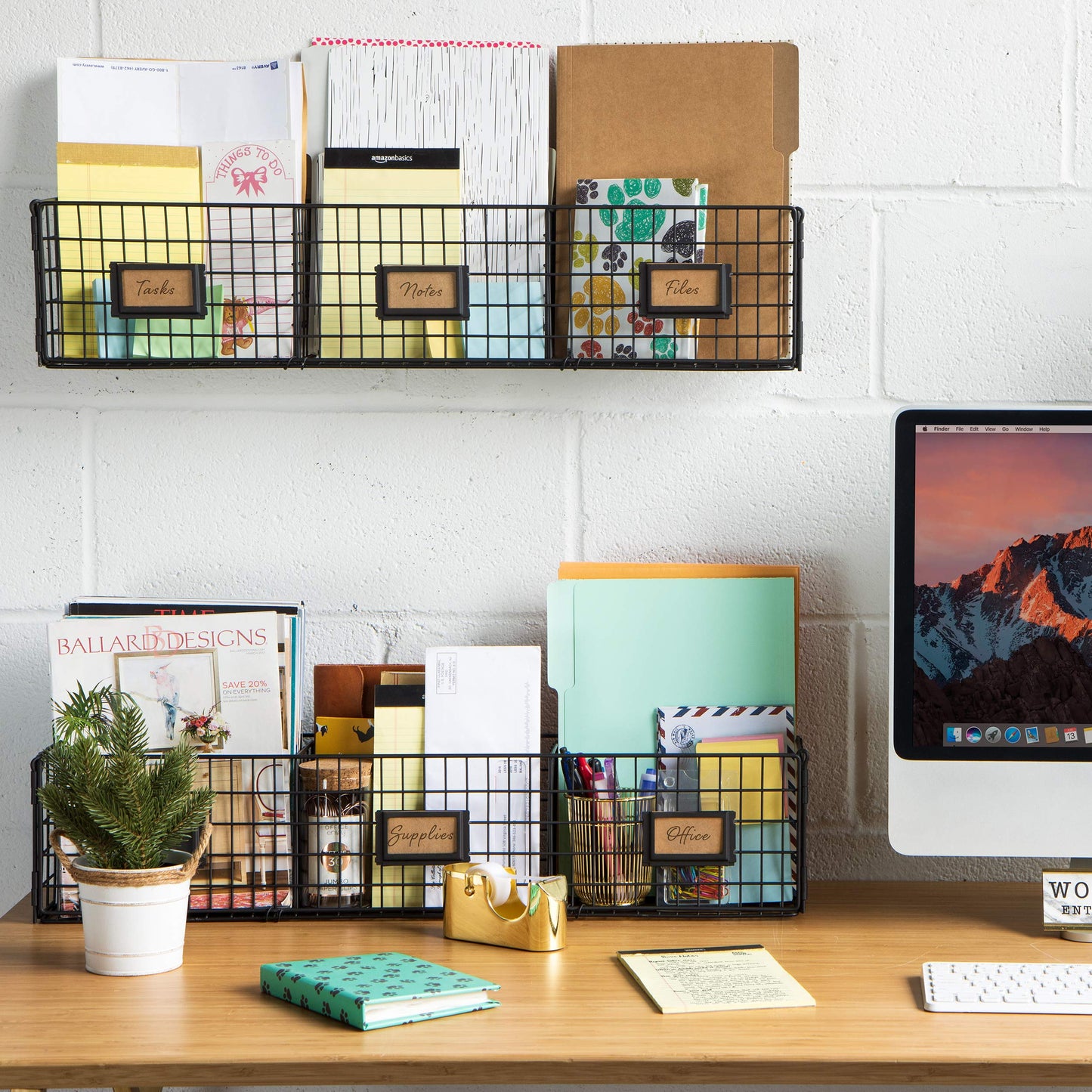 Wall35 Amalfi Hanging File Folders Office Desk Organizer Wall Mount Wire Basket Storage Magazine