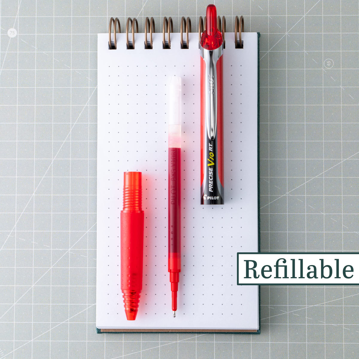 PILOT Precise V10 RT Refillable & Retractable Rolling Ball Pens, Bold Point, Red Ink, 12-Pack