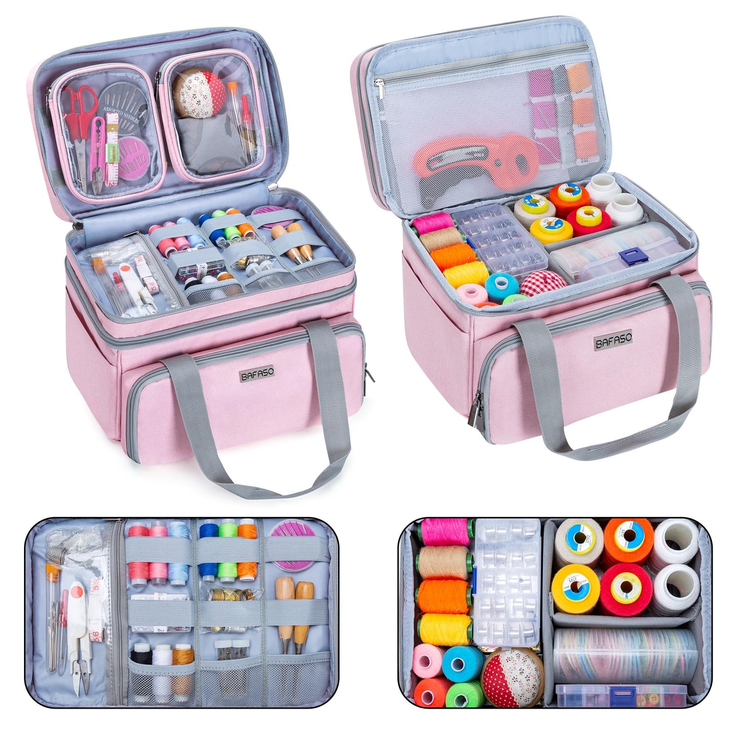 BAFASO Double Layer Sewing Accessories Organizer, Pink