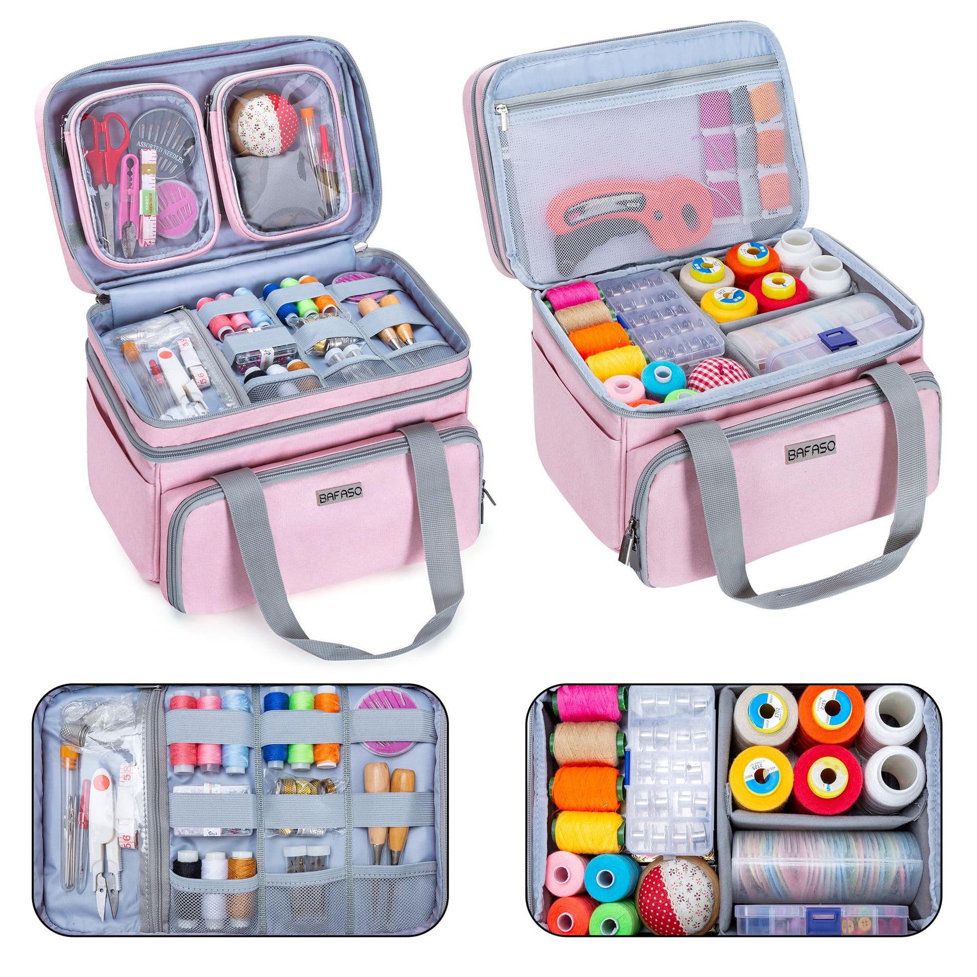 BAFASO Double Layer Sewing Accessories Organizer, Pink