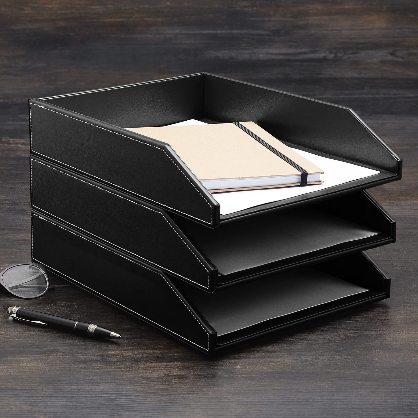Gallaway Leather Letter Tray Organizer - PU Leather Desk Tray, Perfect for Office Organization