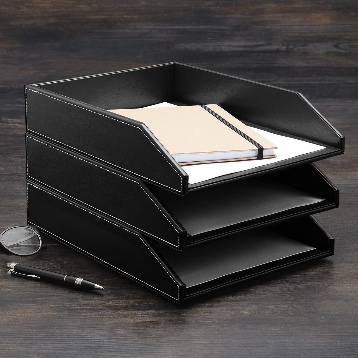 Gallaway Leather Letter Tray Organizer - PU Leather Desk Tray, Perfect for Office Organization