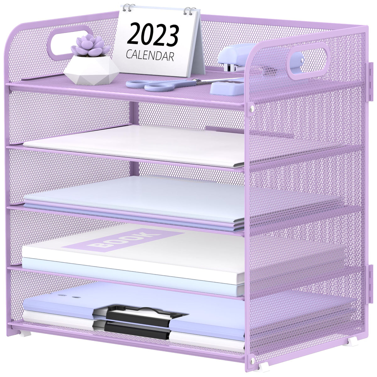 Supeasy 5 Trays Paper Organizer Letter Tray with Handle-Mesh Desk File Holders, Paper Sorter Desk