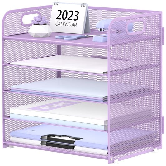 Supeasy 5 Trays Paper Organizer Letter Tray with Handle-Mesh Desk File Holders, Paper Sorter Desk