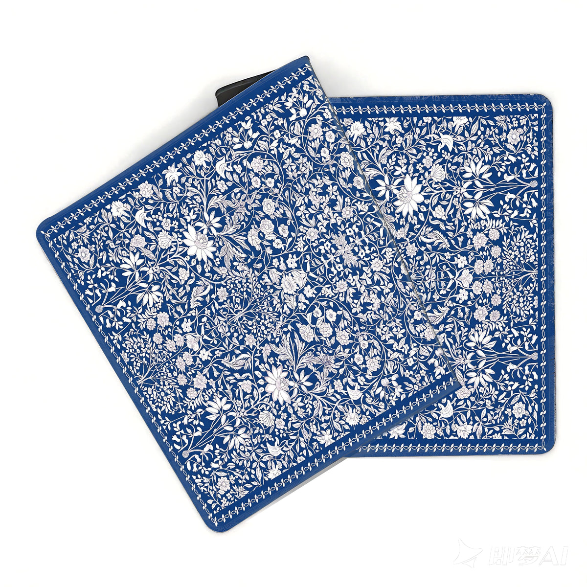 Cute Floral Aesthetic Daisy Gaming Mouse Pad, White Blue Chinoiserie Desk Mat with Anti-Slip Base &