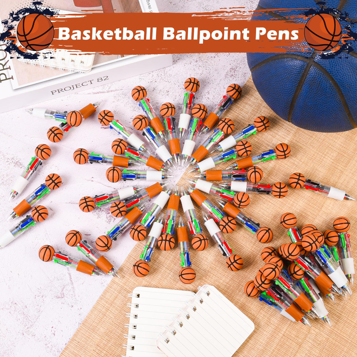 LiYiQ 25 Pcs Basketball Party Favor Multicolor Pen in One Cartoon Cute Fun 4-in-1 Cute Pens Bulk
