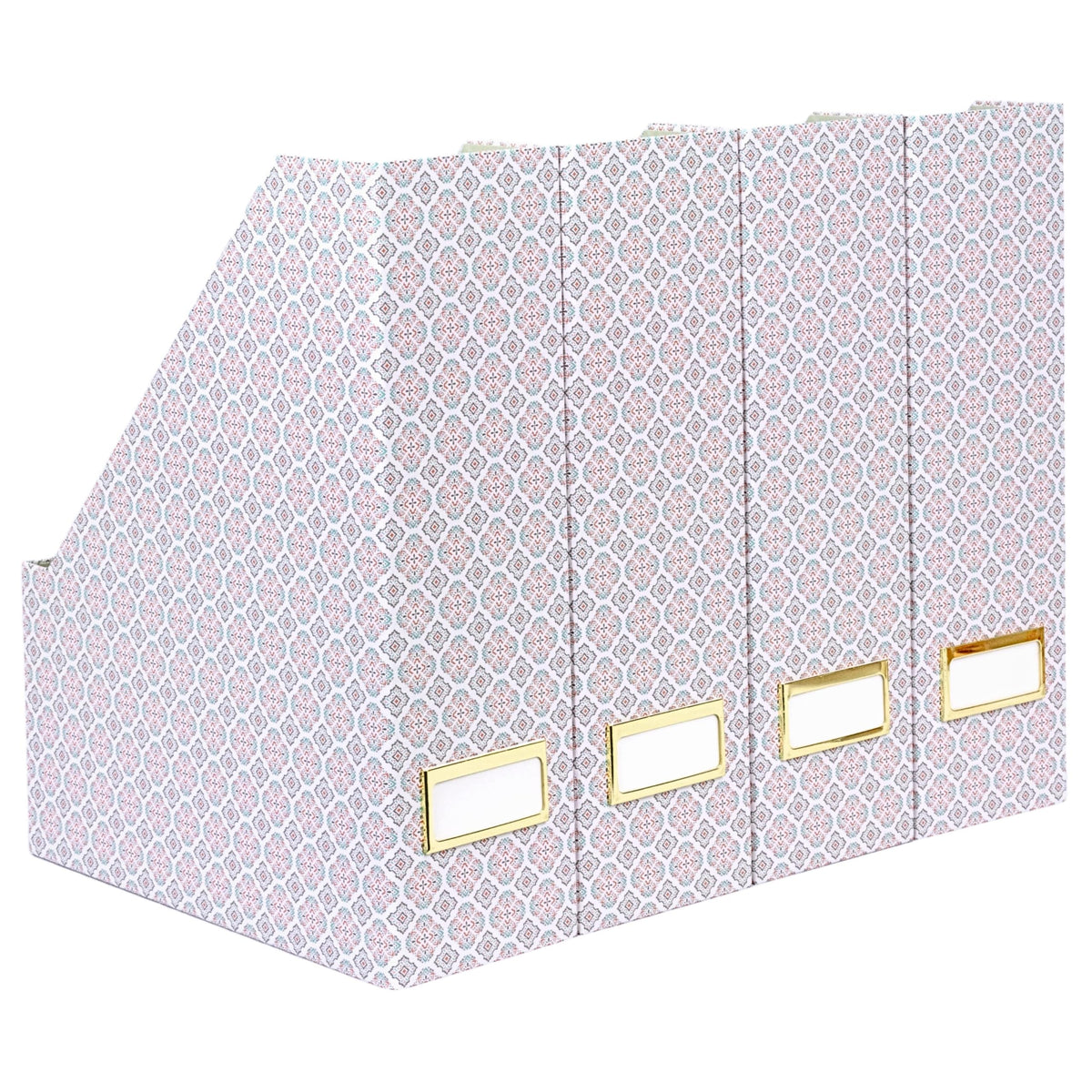BLU MONACO | Foldable Magazine File Holder Set of 4 | Moroccan Tile Cardboard Organizers | Vertical