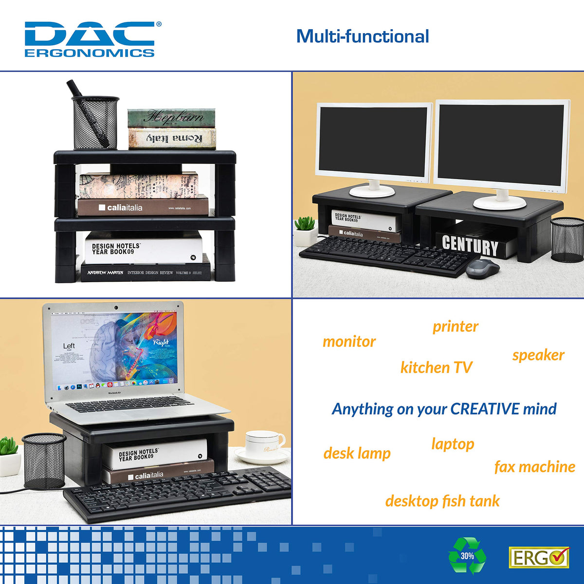 DAC STAX Computer Monitor Riser, Ultra-Sturdy Adjustable Desktop Monitor Stand, Supports up to 66