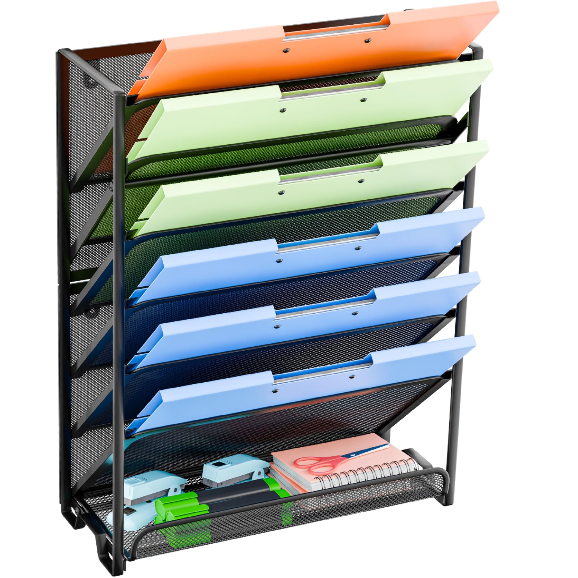 Simple Trending Wall File Organizer, Mesh 7-Tier Vertical Hanging File Holder, Desktop Metal Files