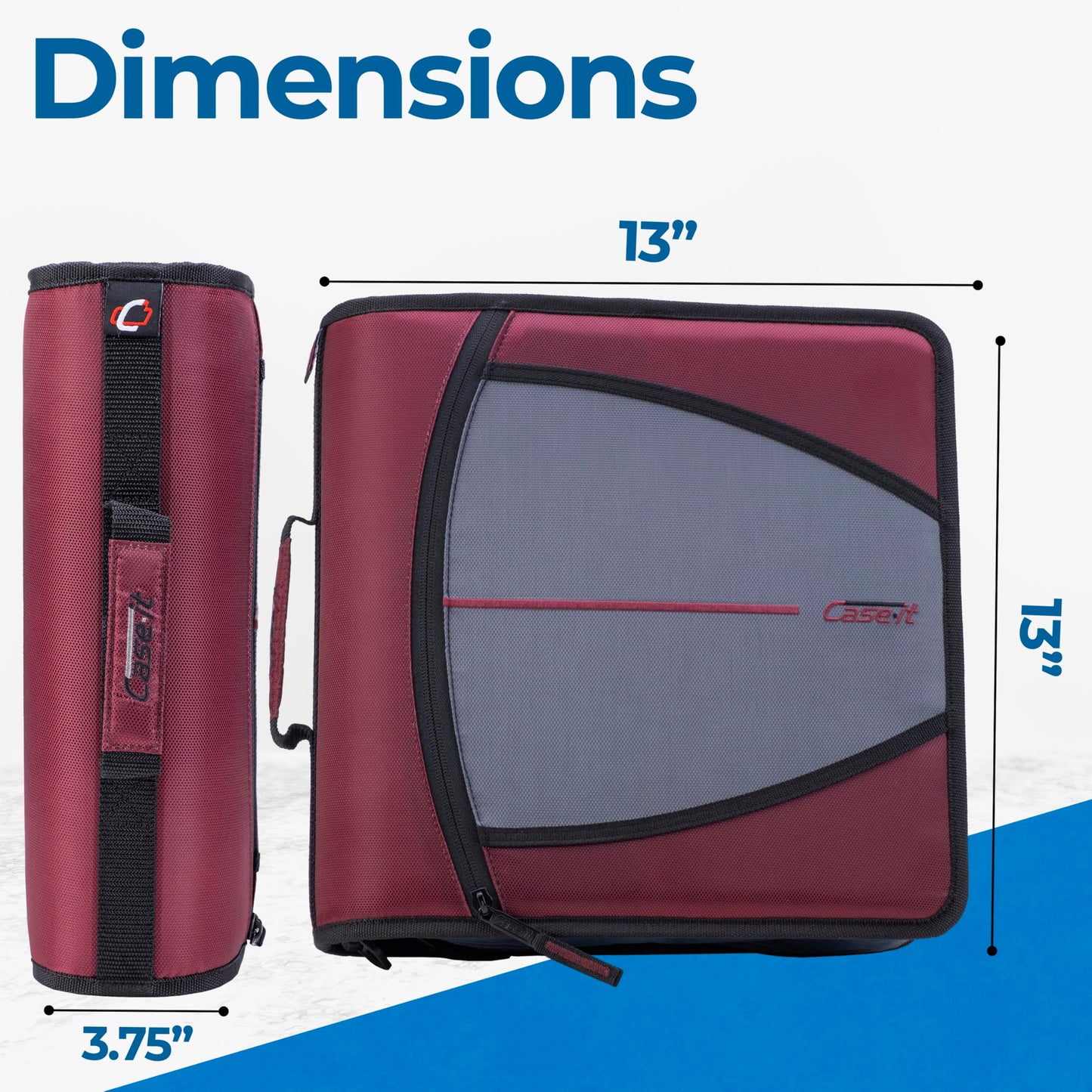 Case-it School Zipper Binder | 3" O-Rings | 600-Sheet | D-146 Red Burgundy