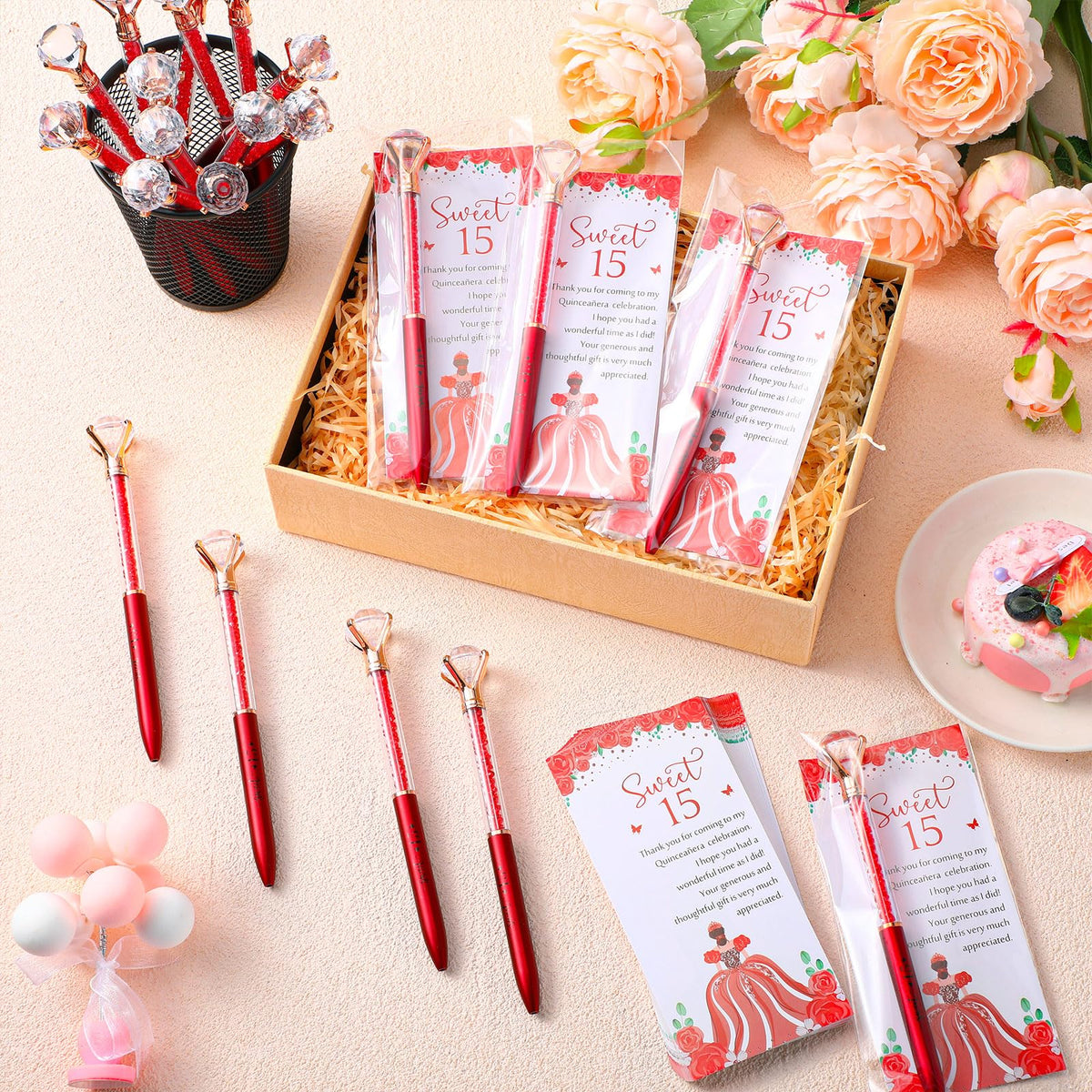 Sayglossy 50 Set Quinceanera Party Favor Sweet Gift, 15th, Red