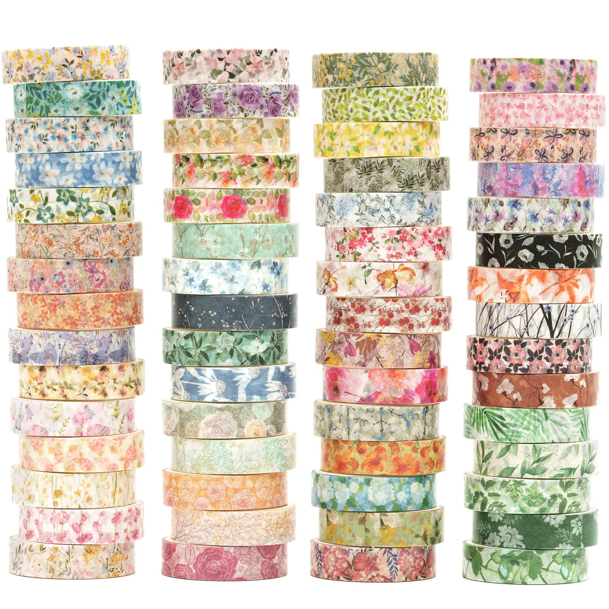 YUBX Flowers Washi Tape Set 60 Rolls Floral Patterns Decorative Skinny Blooms Masking Tapes for