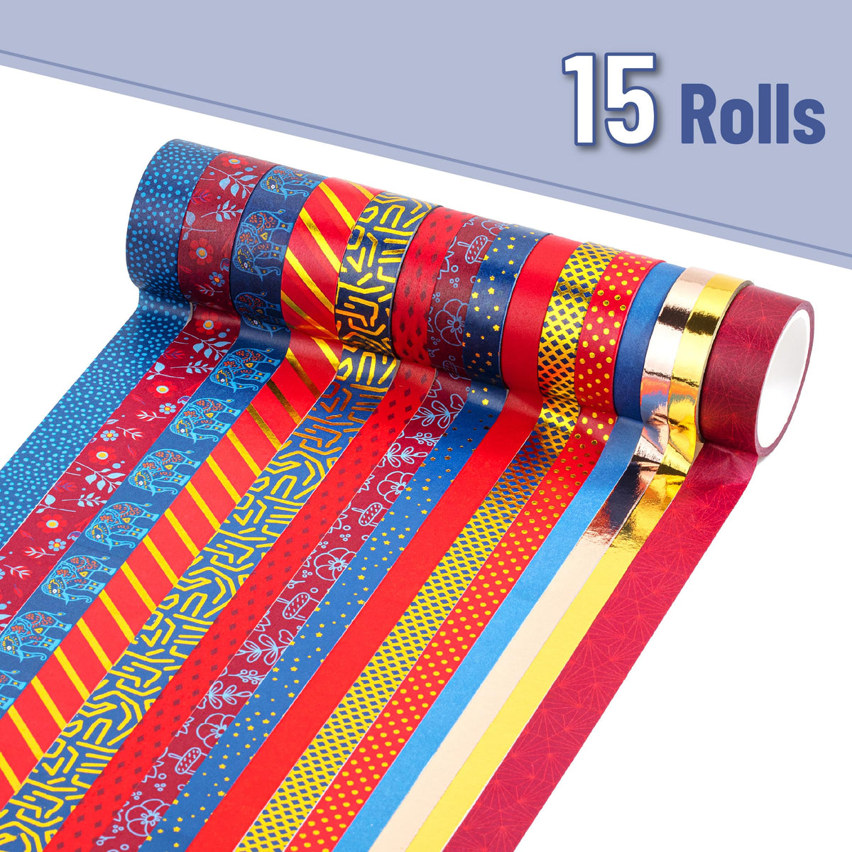 Mr. Pen- Washi Tape Set, 15 Rolls, Assorted Sizes, Metallic Foil