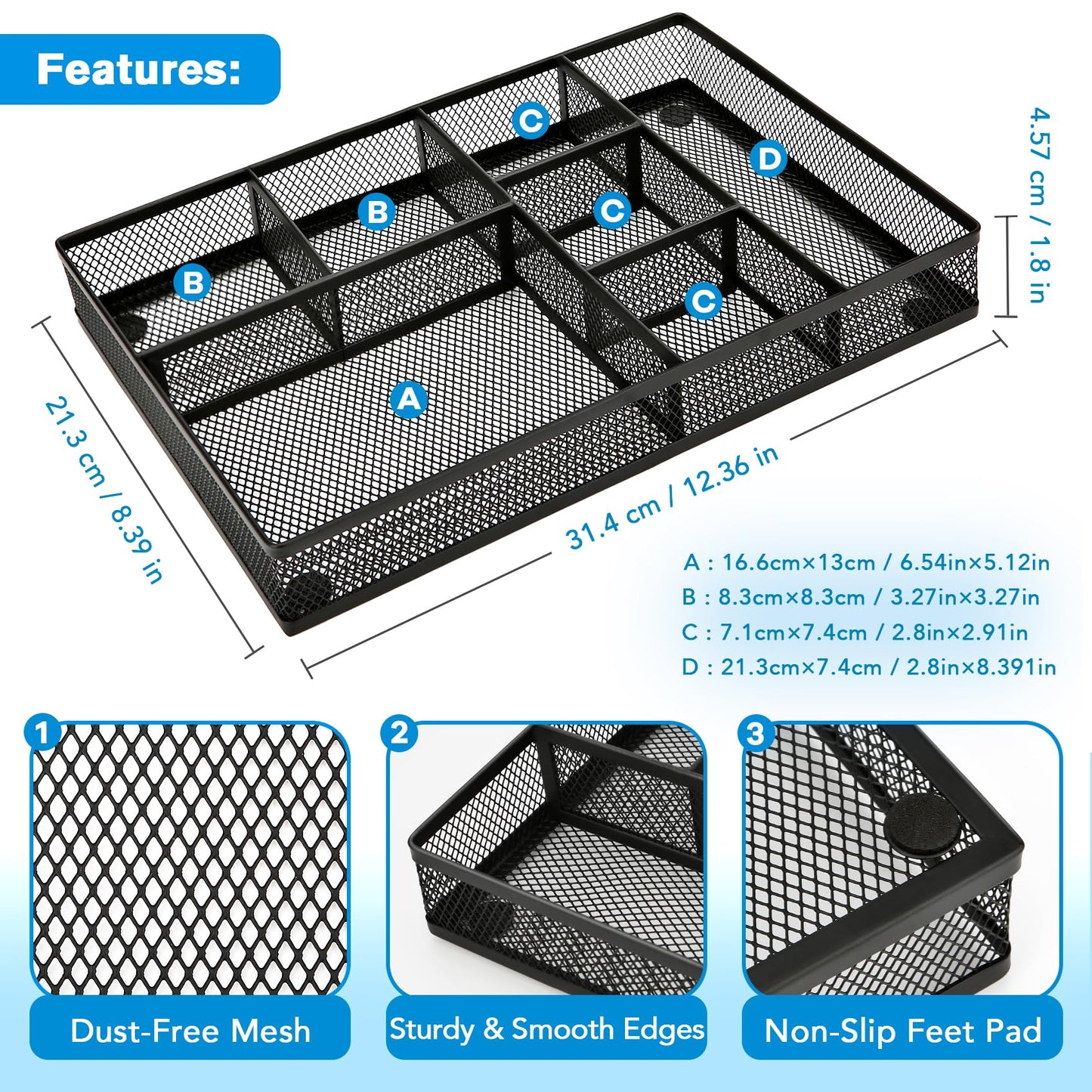 shenee Desk Drawer Organizer Tray,Drawer Organizer for Office and Home,Desk Organizer with