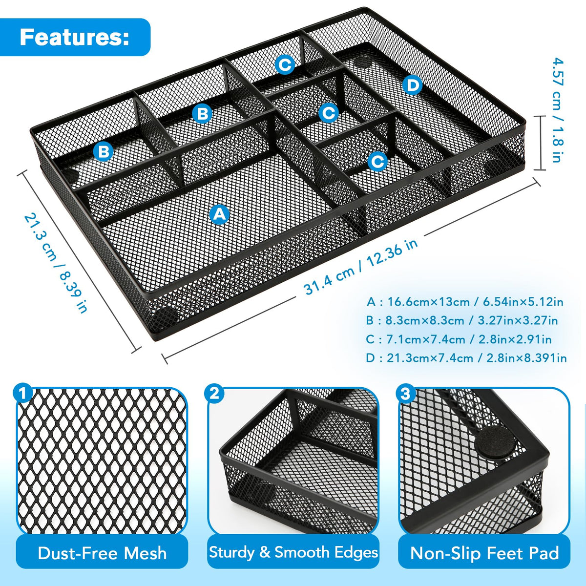 shenee Desk Drawer Organizer Tray,Drawer Organizer for Office and Home,Desk Organizer with