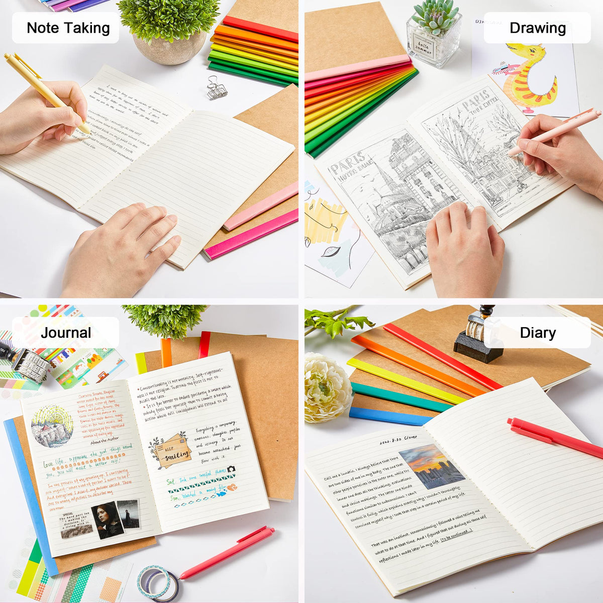 feela 16 Pack Composition Notebooks Bulk, Kraft Cover Lined Blank College Ruled Composition Travel