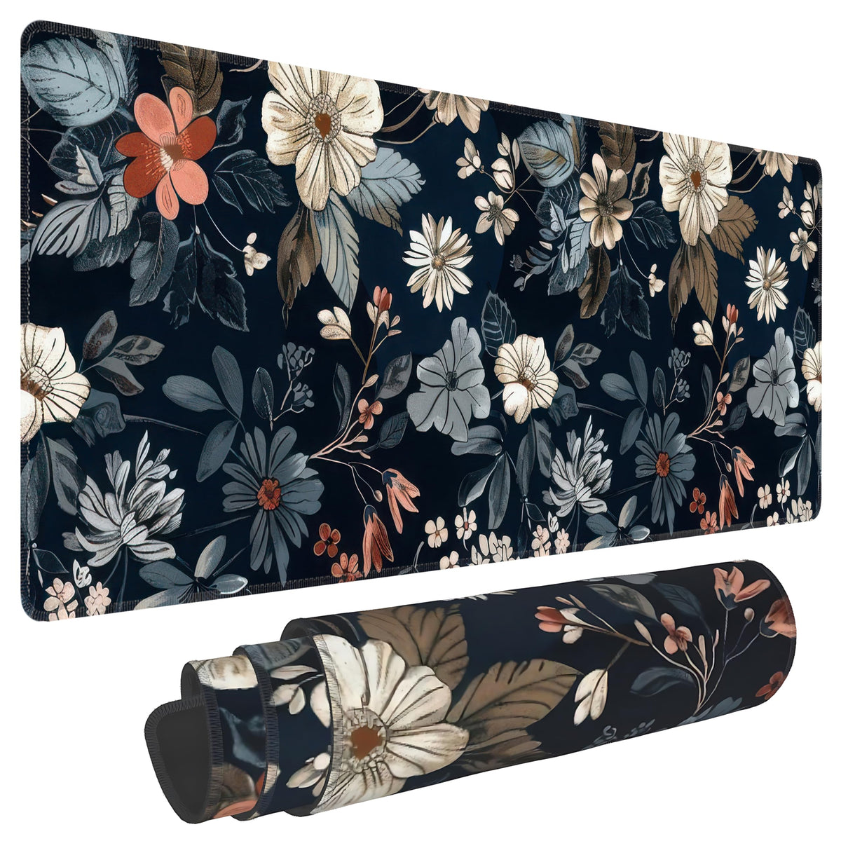 Dark Flower Large Mouse Pad,Gaming Keyboard Desk Pad,Extended Mouse Mat Non-Slip Rubber Base with