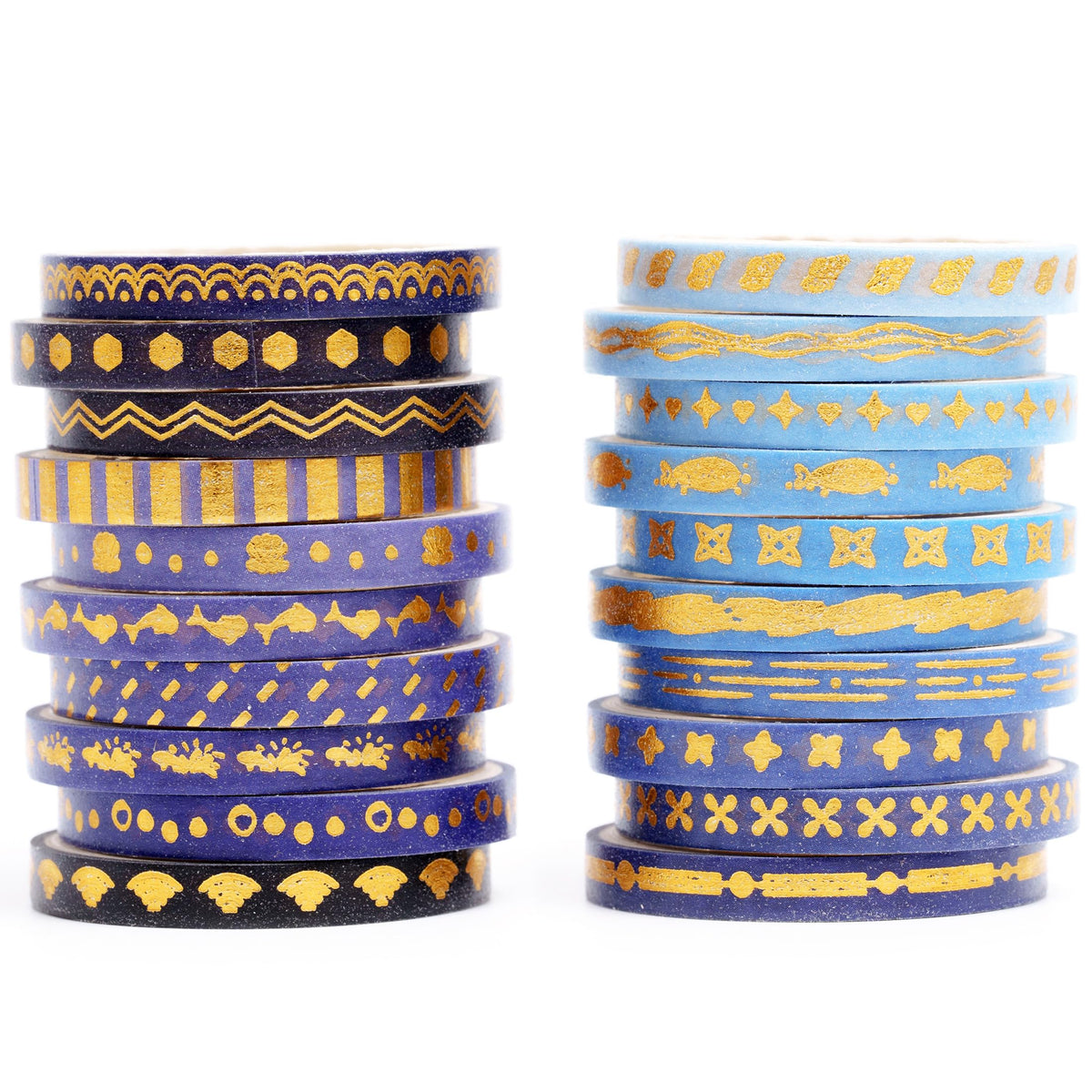 YUBX Skinny Gold Washi Tape Set Basic Foil Print Decorative Masking Tapes for Arts, DIY Crafts