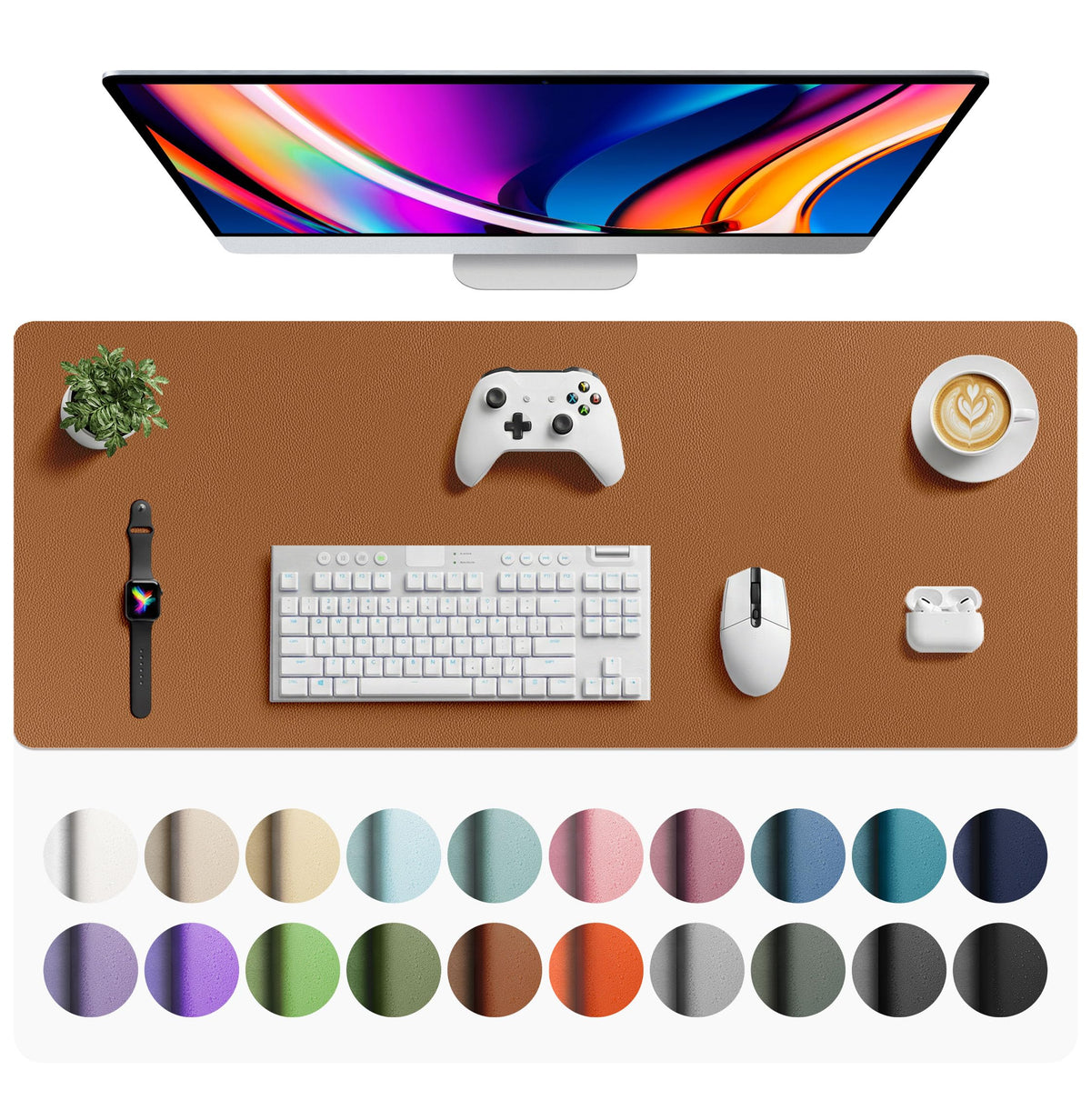 Aothia Faux Leather Desk Mat - Large Mouse Pad, Non-Slip PU Leather Blotter, Waterproof Writing