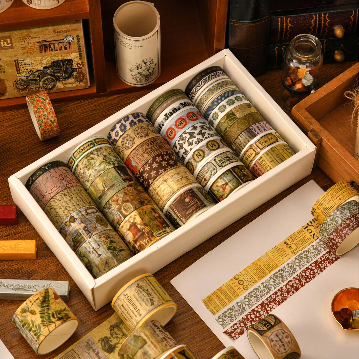 Songdao 36 Rolls Vintage Washi Tape Pack Retro Arts Adhesive Tapes Wide Chronicle Decorative