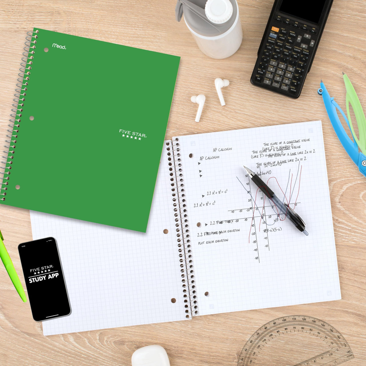 Five Star Spiral Notebook + Study App, 1 Subject, Graph Ruled Paper, 8-1/2" x 11", 100 Sheets
