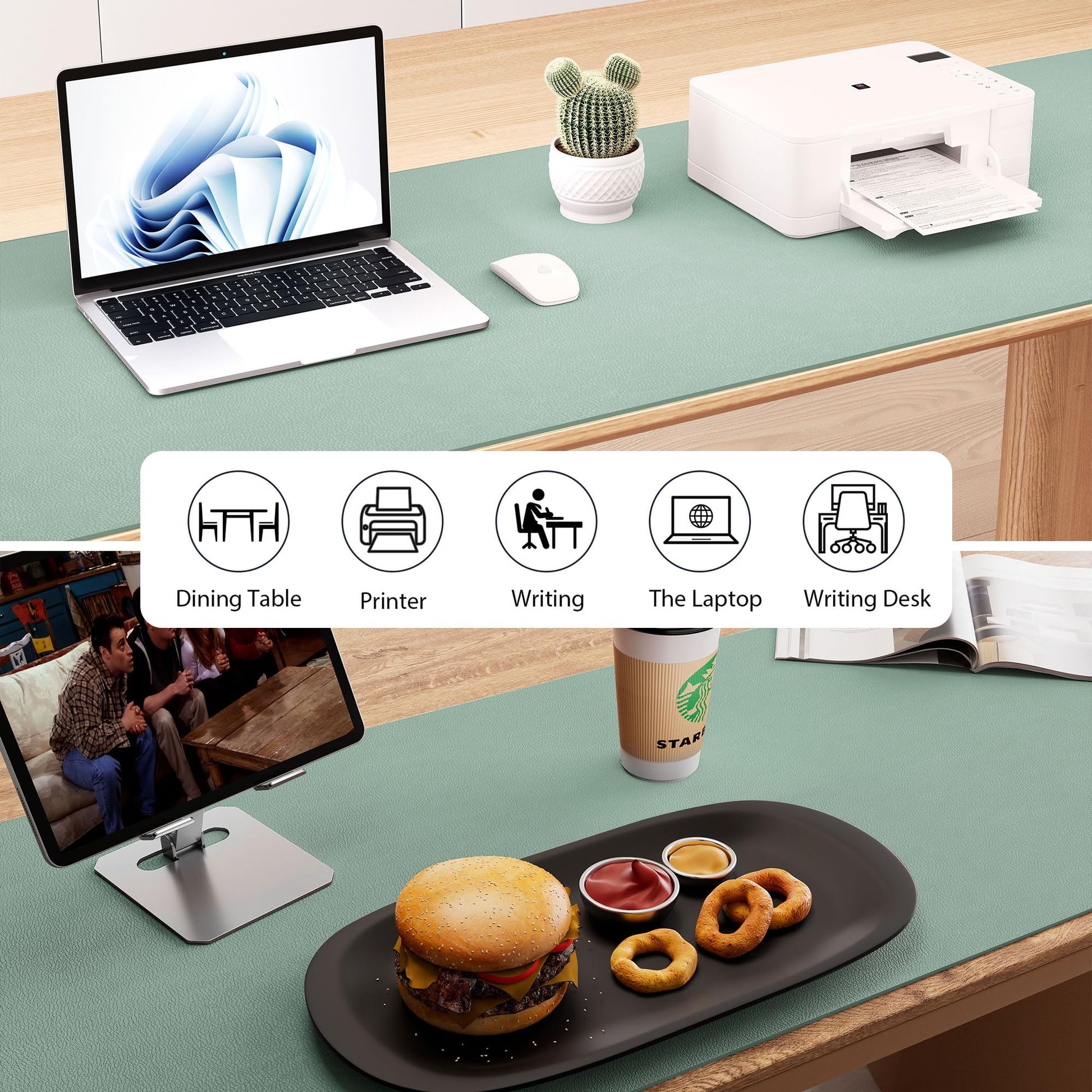 Aothia Leather Desk Pad Protector - Large Mouse Pad, Office Mat, Non-Slip PU Leather Blotter