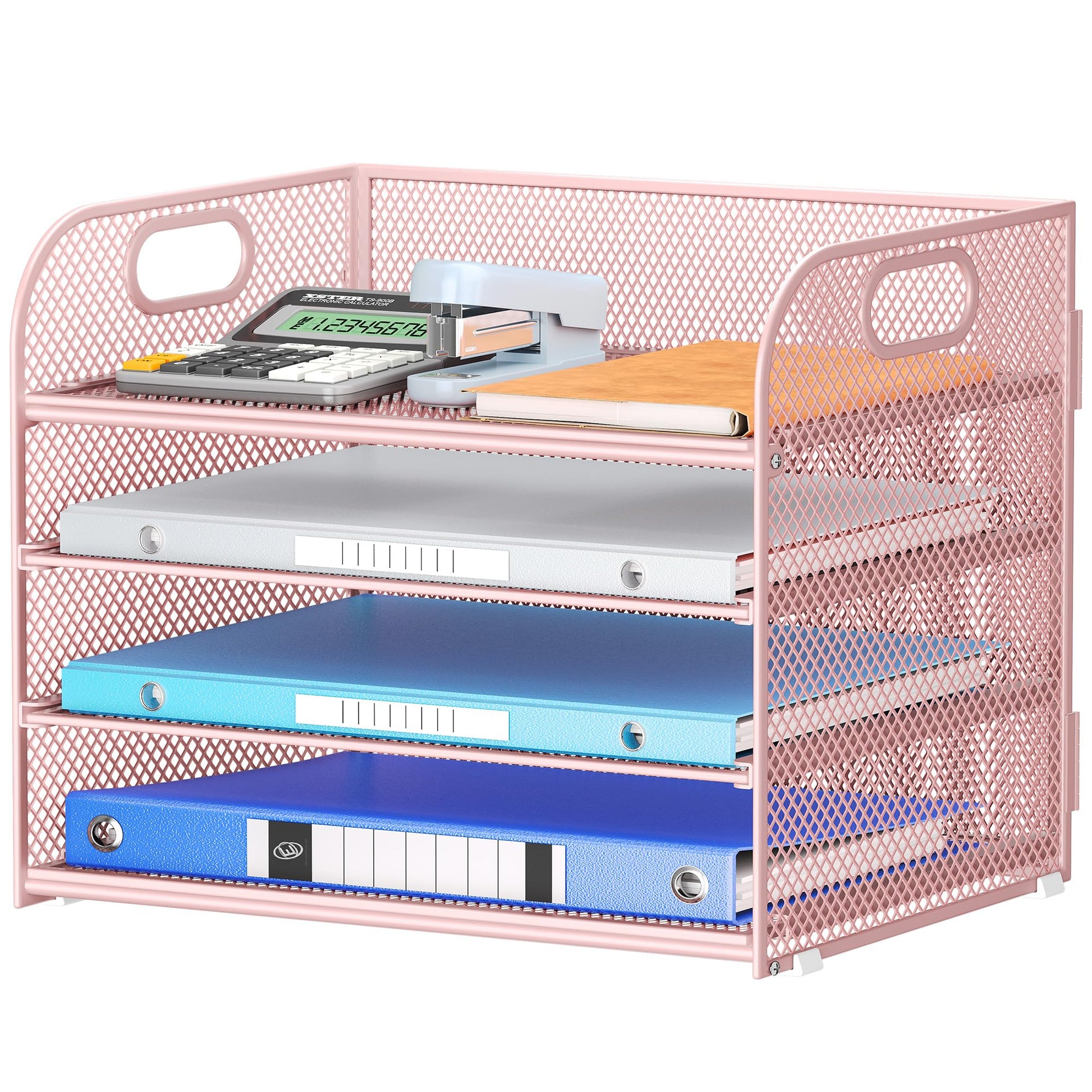 4-Tier Paper Organizer for Desk With Handle, Mesh Desktop File Tray, Office Classroom Organization