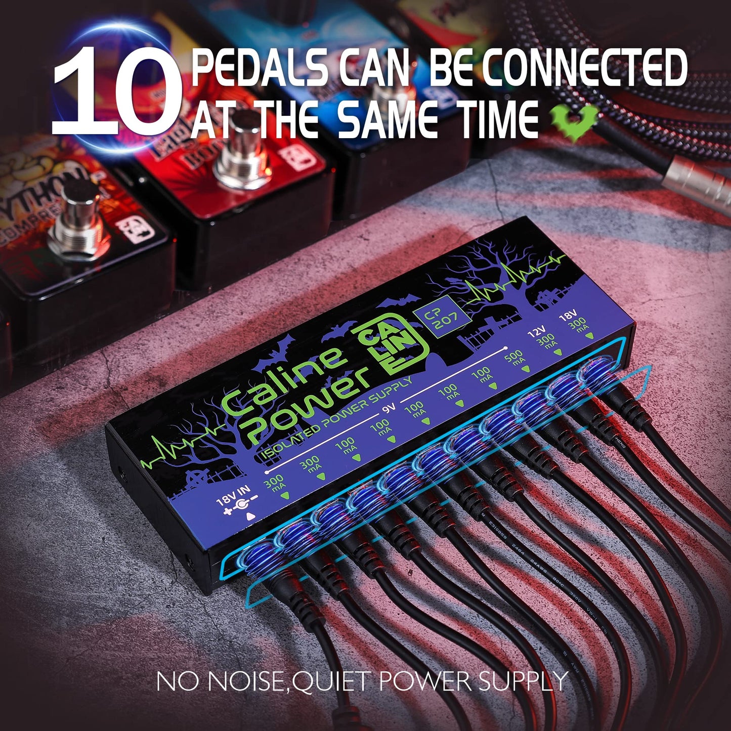 Caline CP-207 Guitar Pedal Power Supply, True Isolated Pedal Board Power Supply with 10 Totally