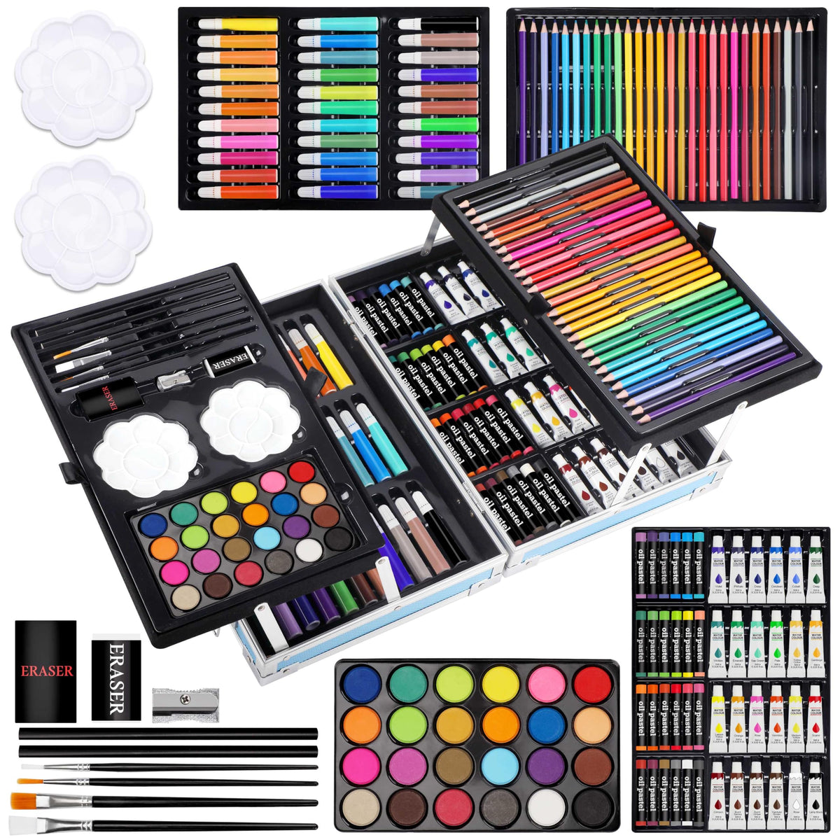 Halobios Art Supplies, 144-Piece Deluxe Art Set Professional Art Kit with Portable Aluminum Case