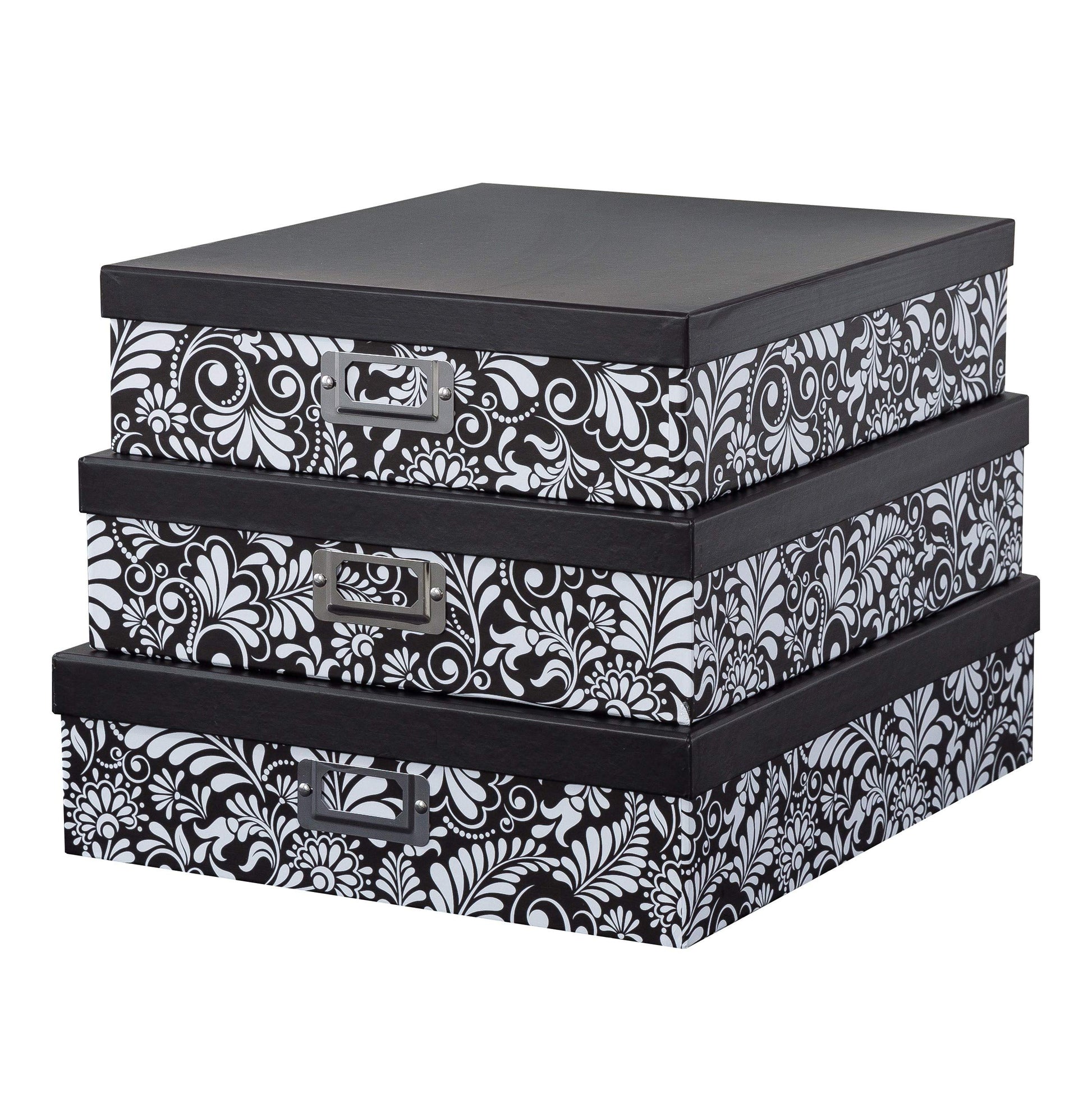 Soul & Lane - Black and White Floral Storage Boxes with Lids, Set of 3