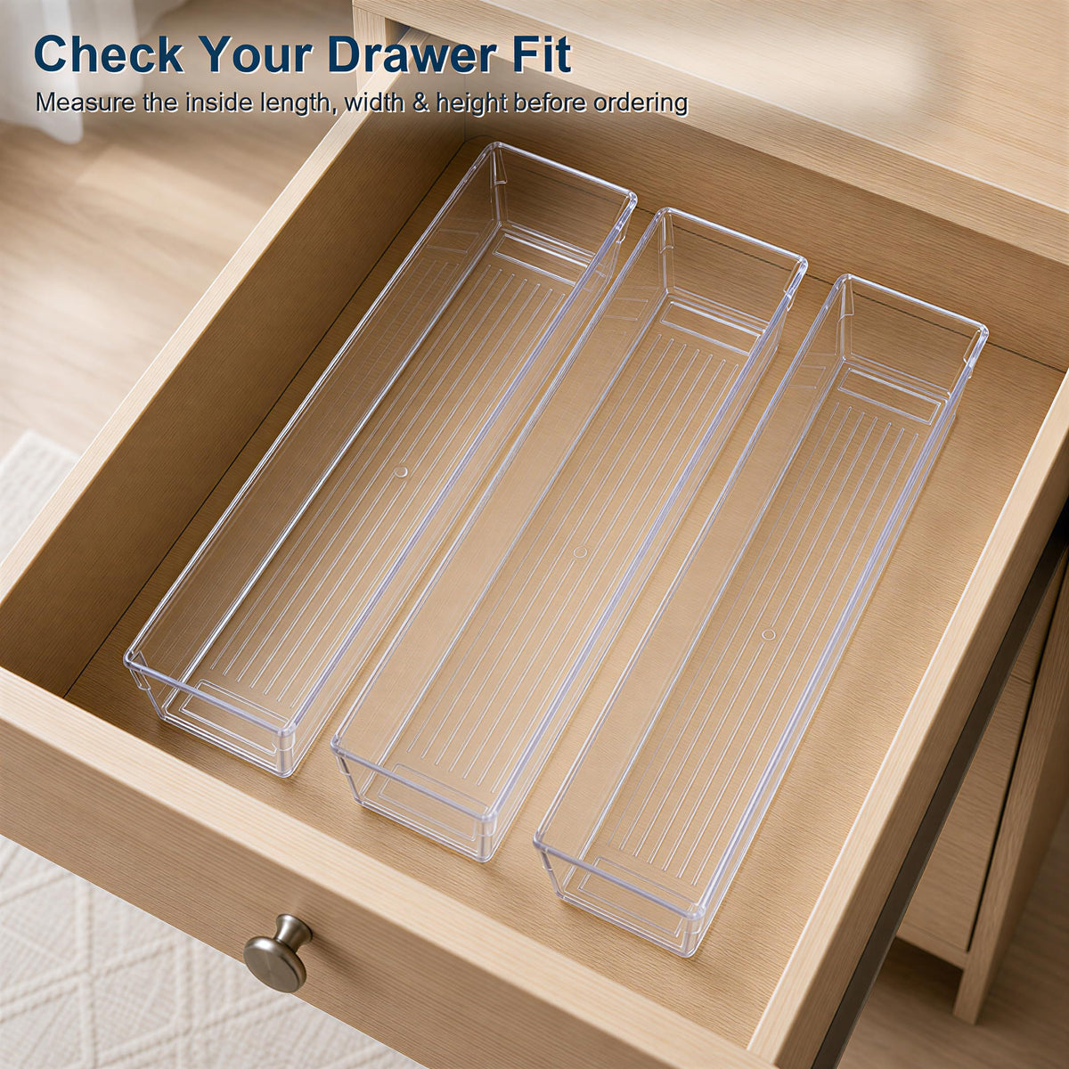 Kingrol 10 Pack Clear Narrow Tapered Drawer Organizer Trays, 12 x 3 x 2 in