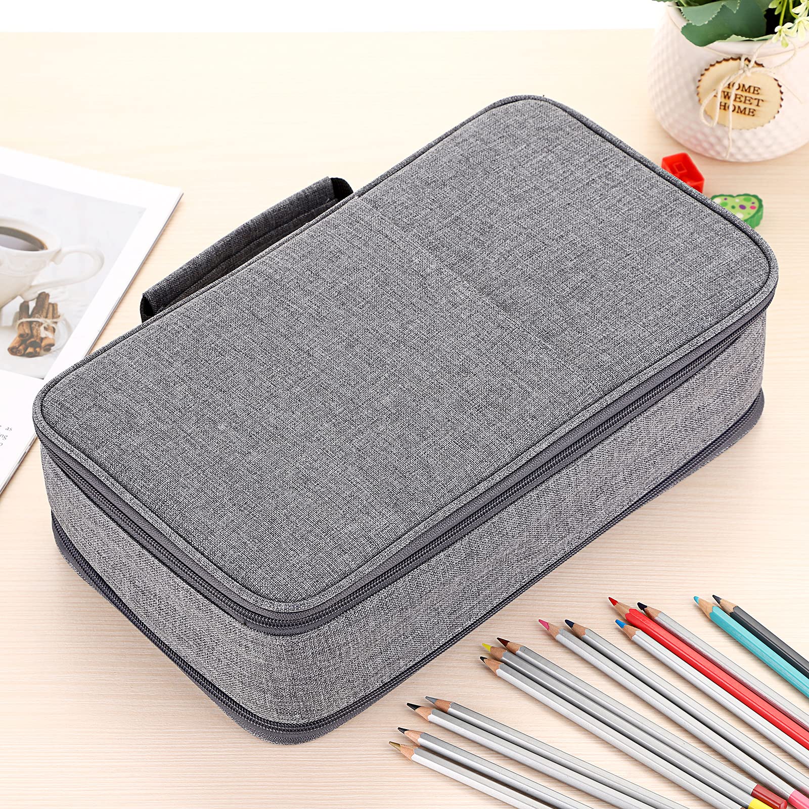 BTSKY Colored Pencil Case 360 Slots Pencil Bag Organizer High Capacity Holder with Double Zippers