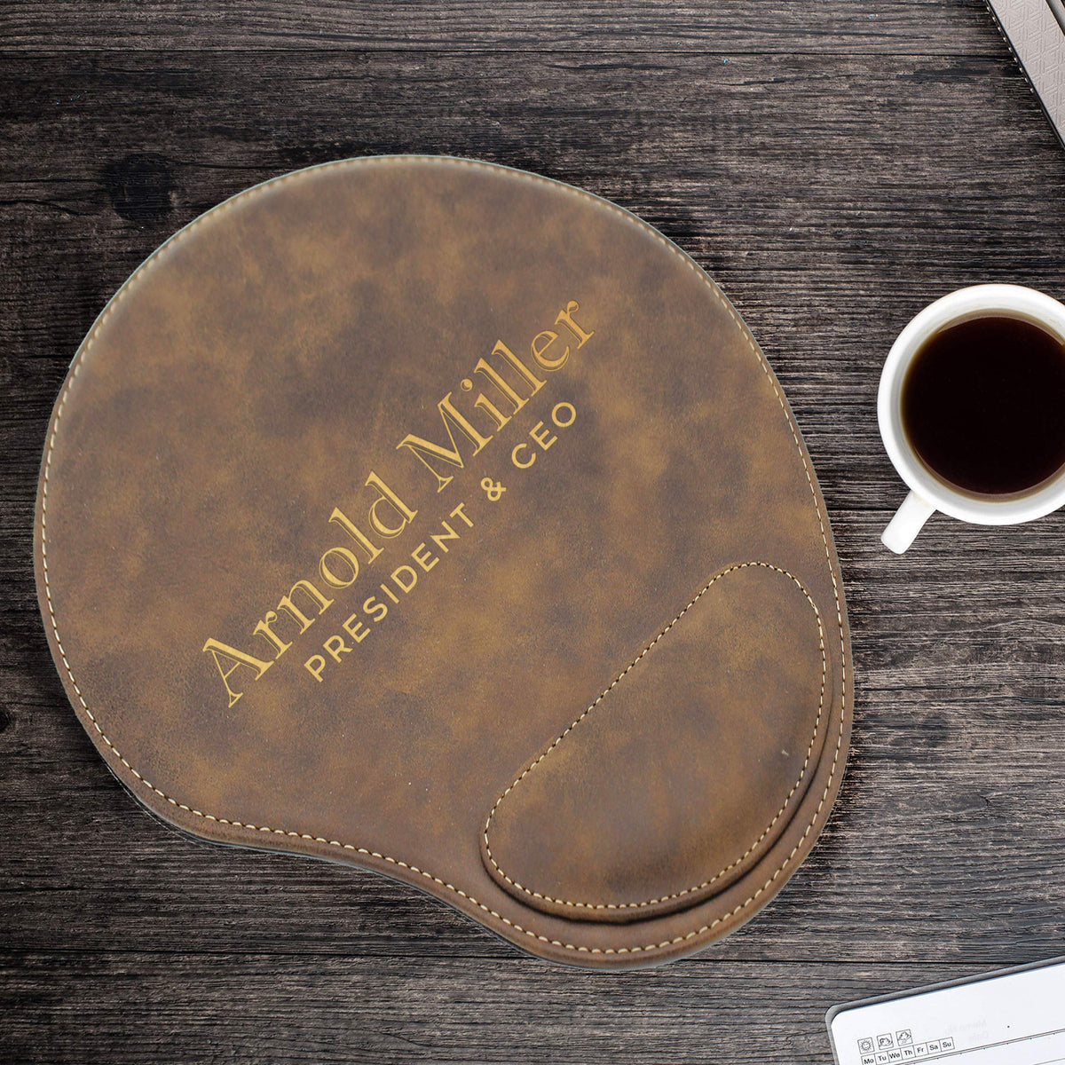 Custom Engraved and Personalized Mouse Pad with Wrist Rest Desk Accessories (Rawhide)