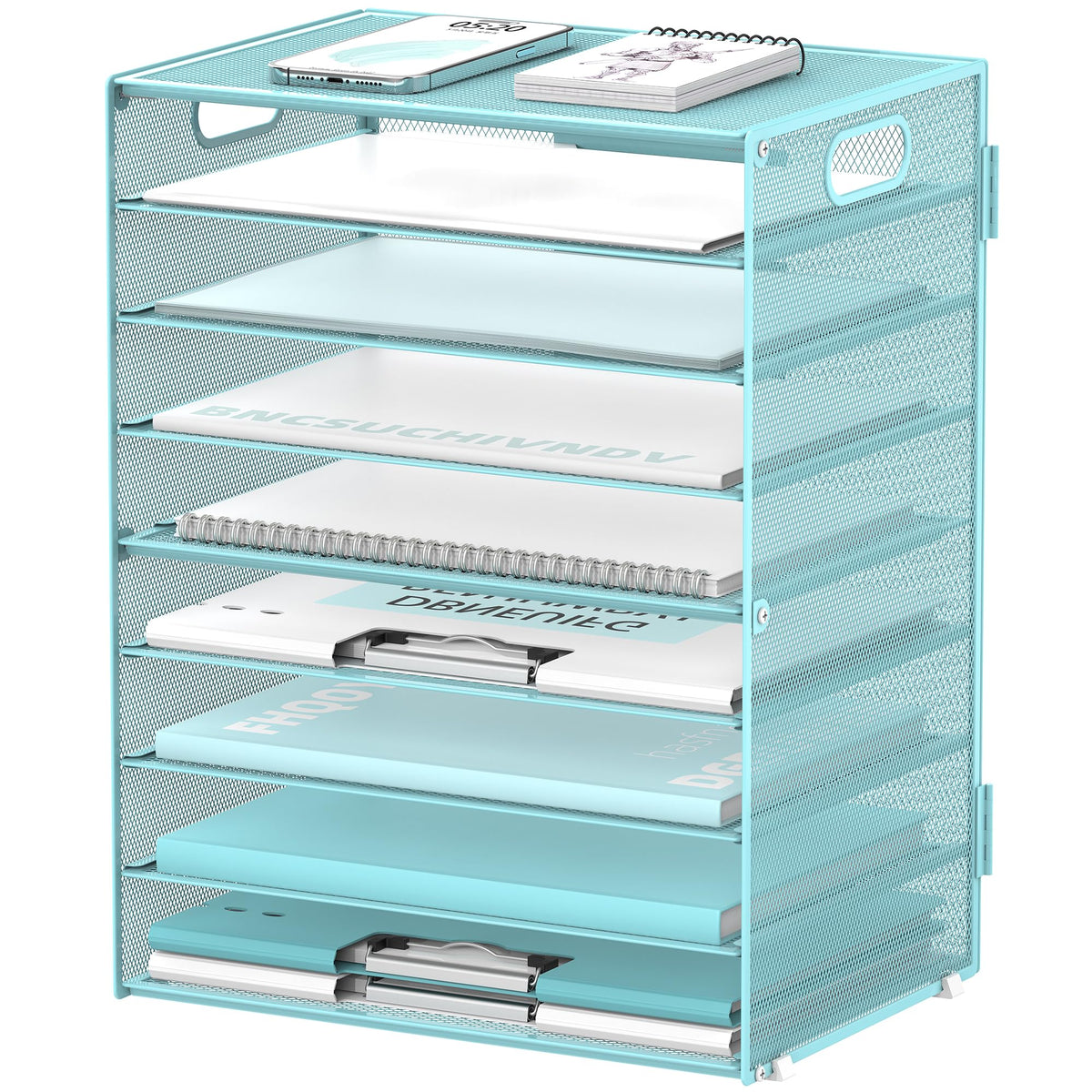 9-Tier Paper Organizer for Desk, Letter Tray with Handles, Blue, 2 Pack
