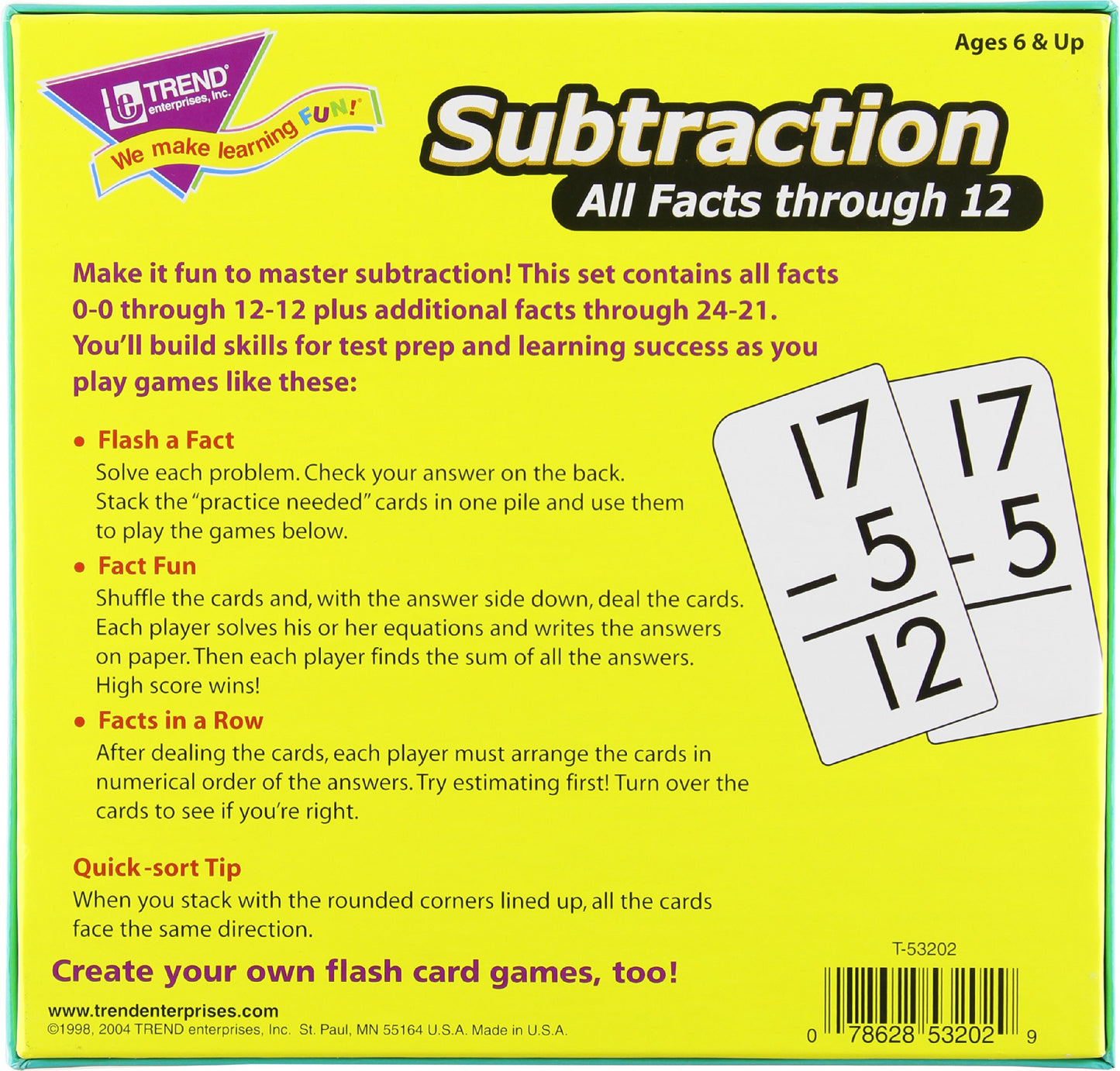 Trend Enterprises: Subtraction All Facts Through 12 Skill Drill Flash Cards, Great for Skill