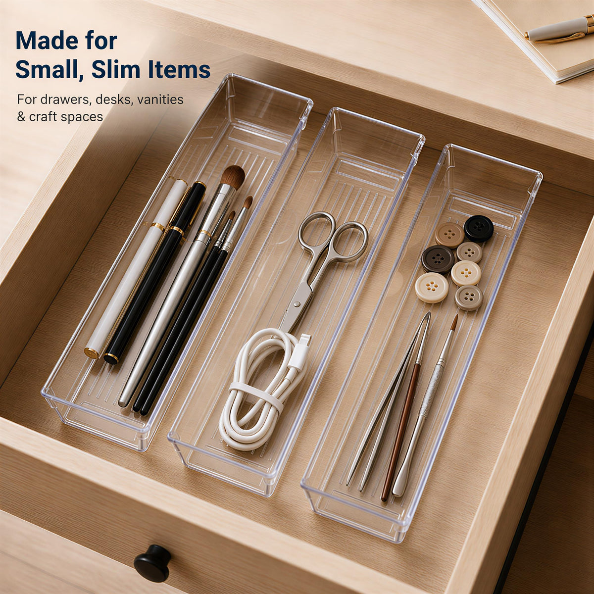 Kingrol 10 Pack Clear Narrow Tapered Drawer Organizer Trays, 12 x 3 x 2 in