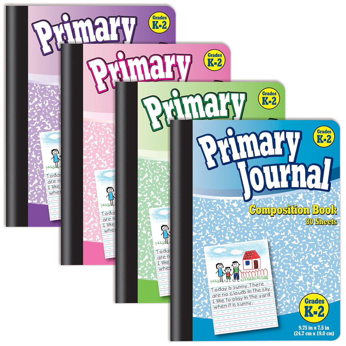 Better Office Products Primary Journal, Hardcover, 4 New Fun Colors, Primary Composition Book