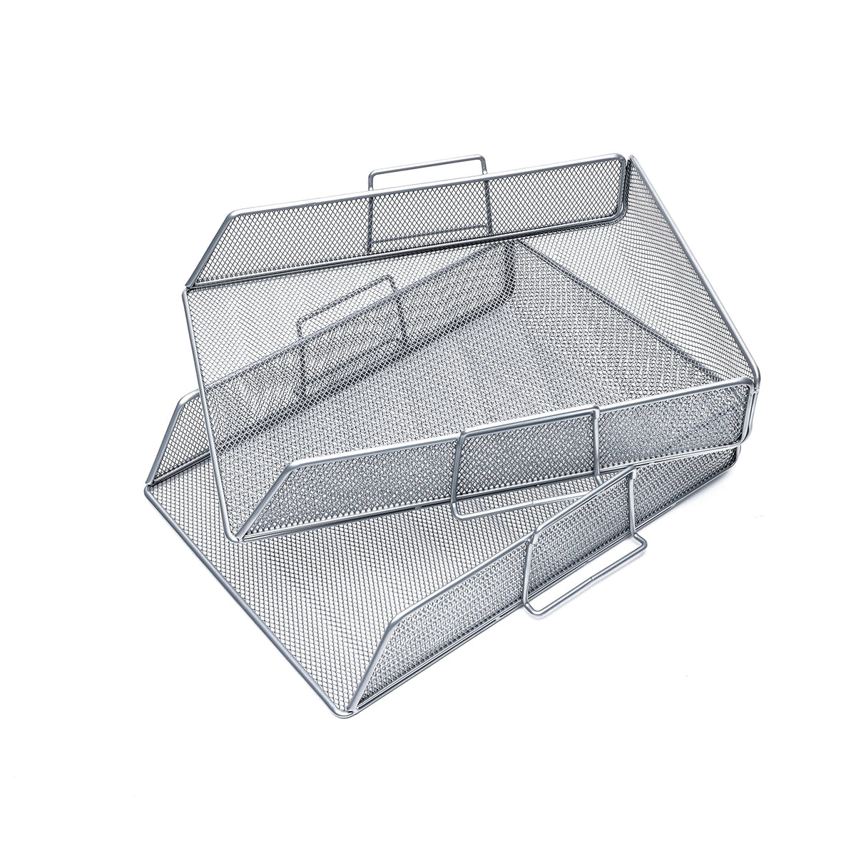 EXERZ Paper Sorter 2pcs Tier Stackable A4 Desk Organiser Letter Tray Silver