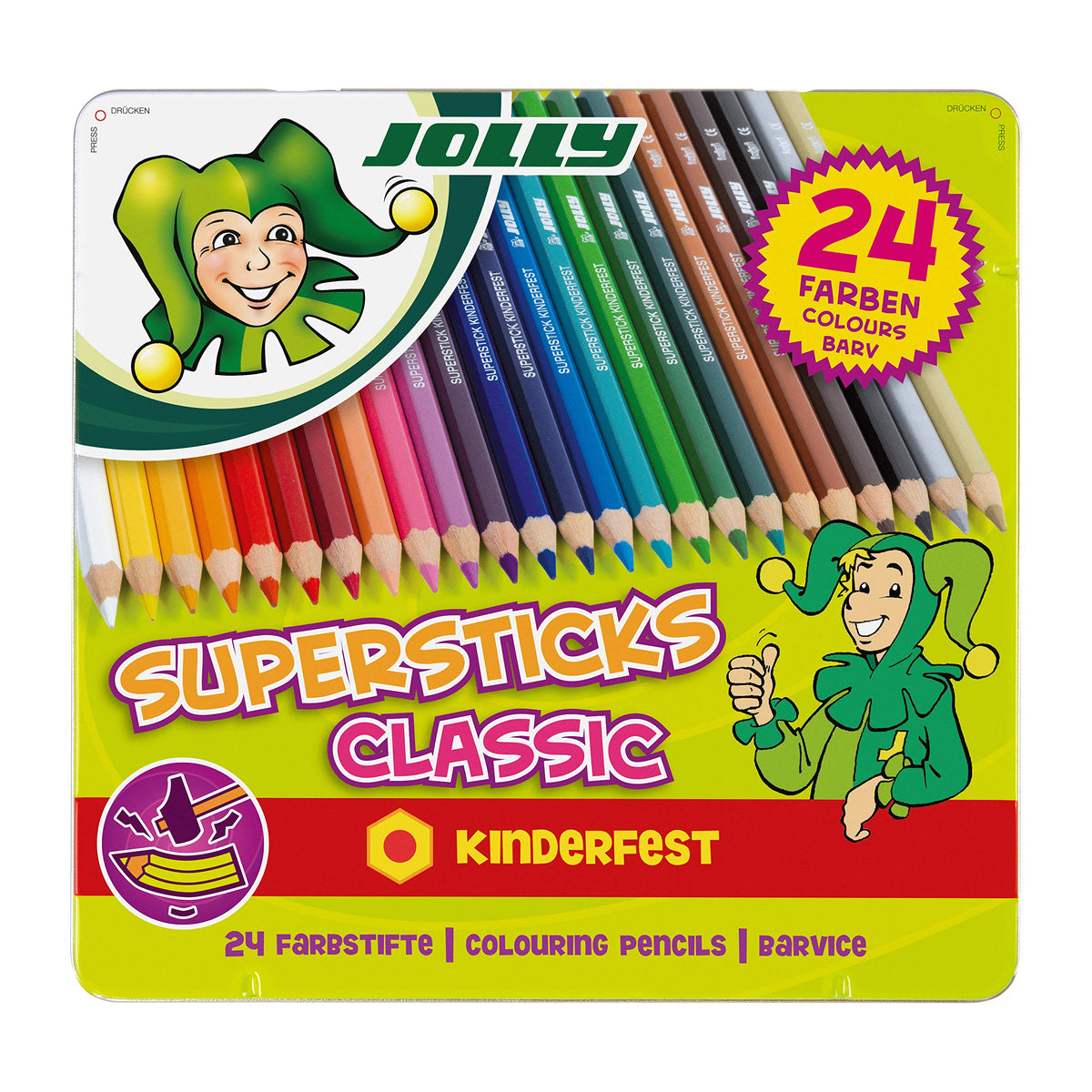 Jolly Supersticks Premium European Colored Pencils with Tin Carrying Case; Set of 24, Arts and