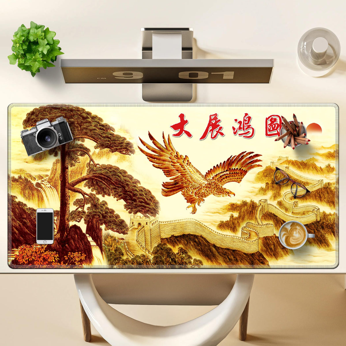 LL-COEUR XXL Landscape Gaming Mouse Pad Computer Keyboard Mat Office Desk Pad (Eagle, 39.3" x 19.6"