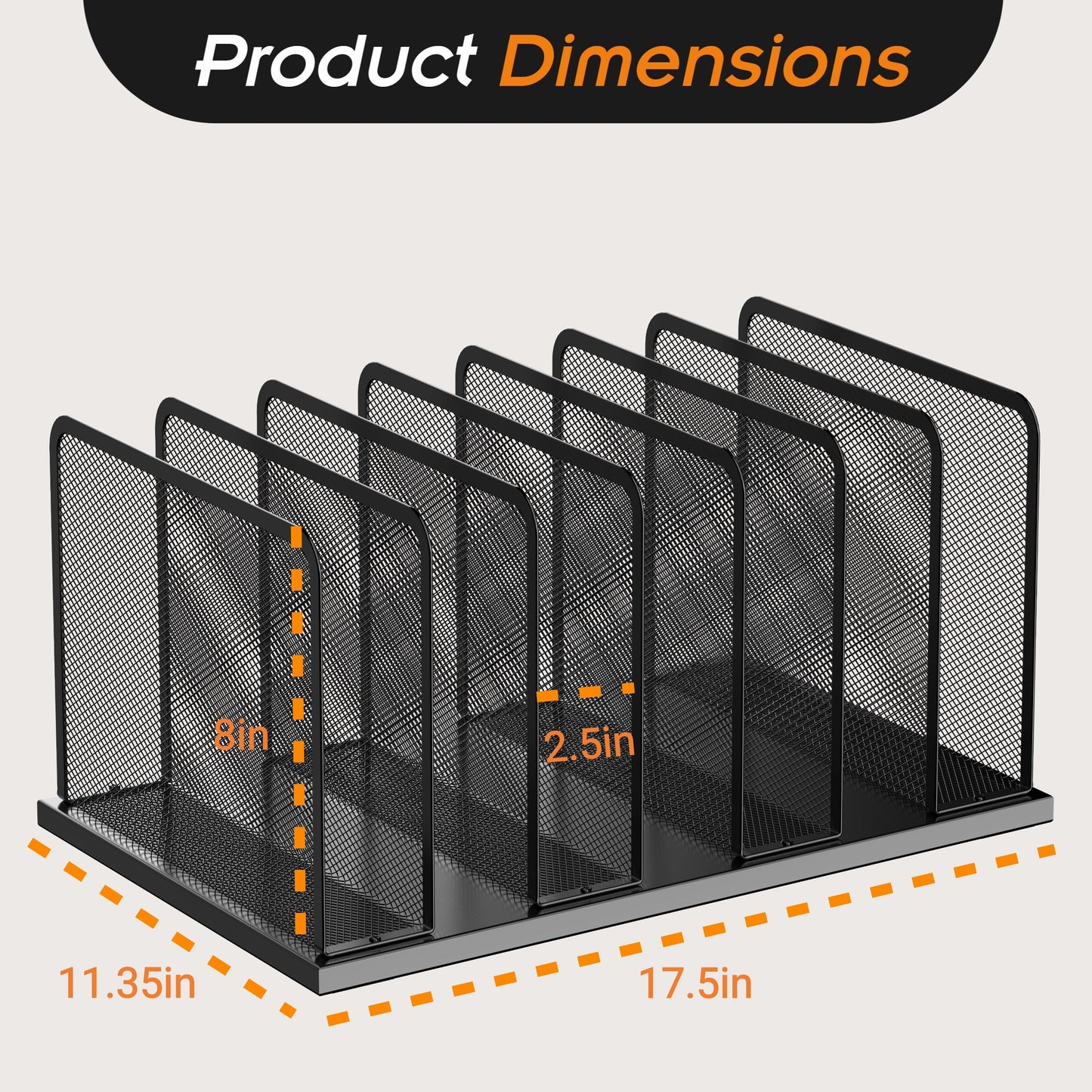 Kuntine.B 7-Section Upright Desk File Organizer Black 1 Pack
