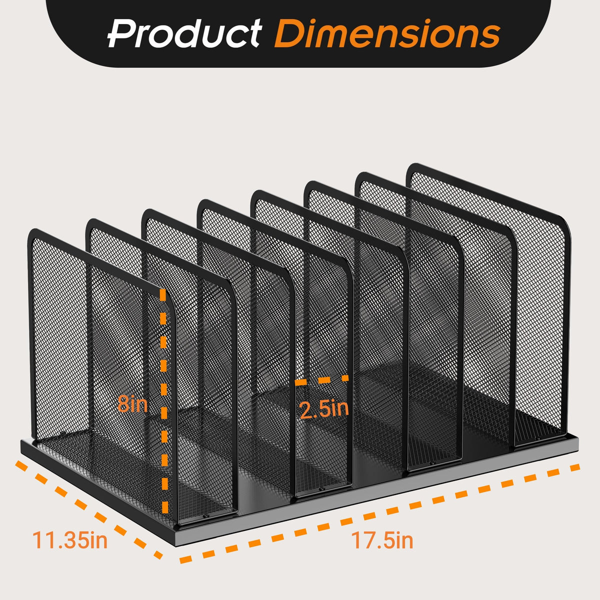 Kuntine.B 7-Section Upright Desk File Organizer Black 1 Pack
