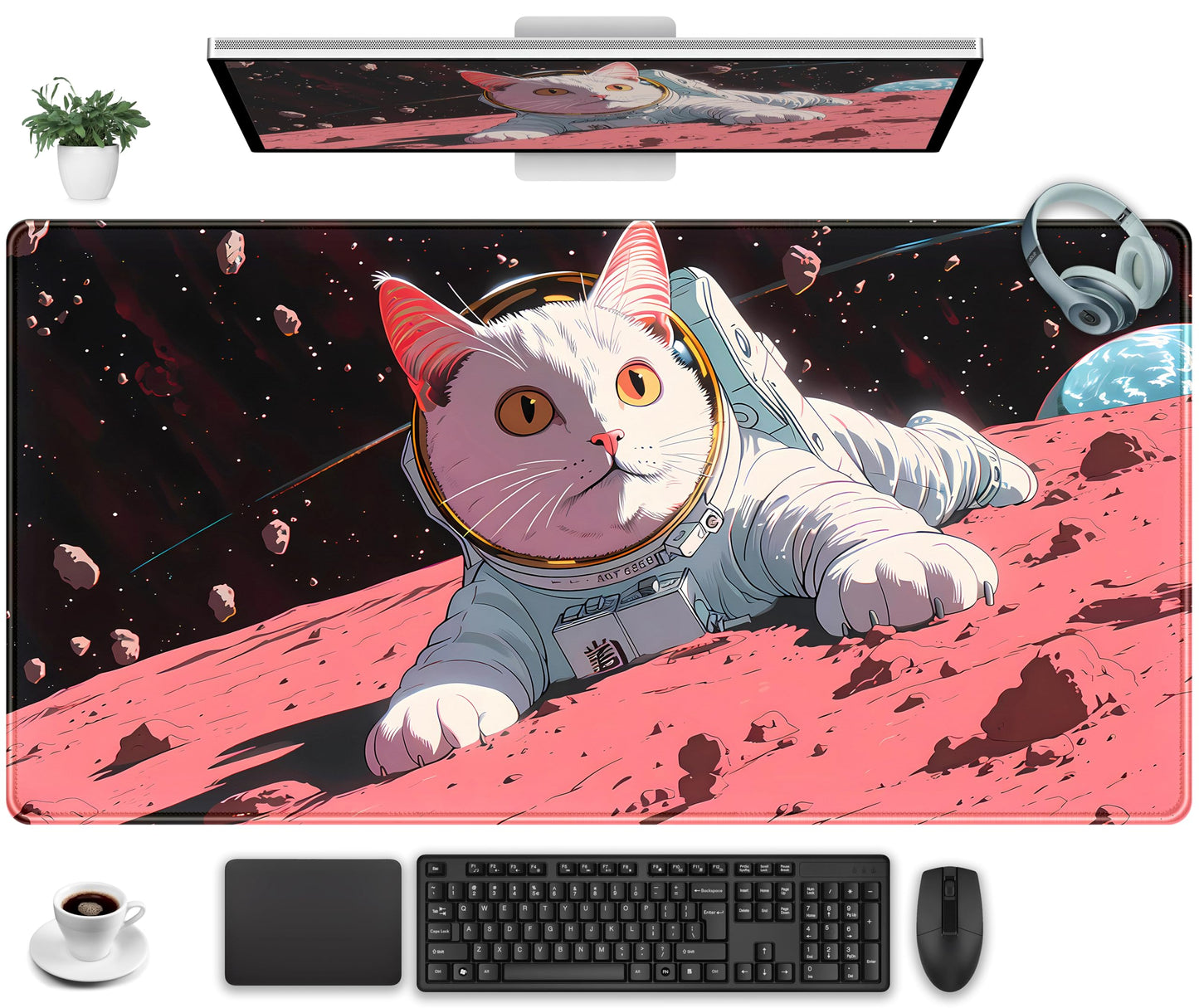 Cat Desk Mat Full Desk Mouse Pad Gaming Mat XXL, Fun Desktop Mats Computer Keyboard Pad Extra Large