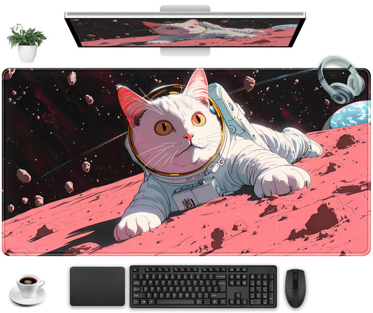Cat Desk Mat Full Desk Mouse Pad Gaming Mat XXL, Fun Desktop Mats Computer Keyboard Pad Extra Large