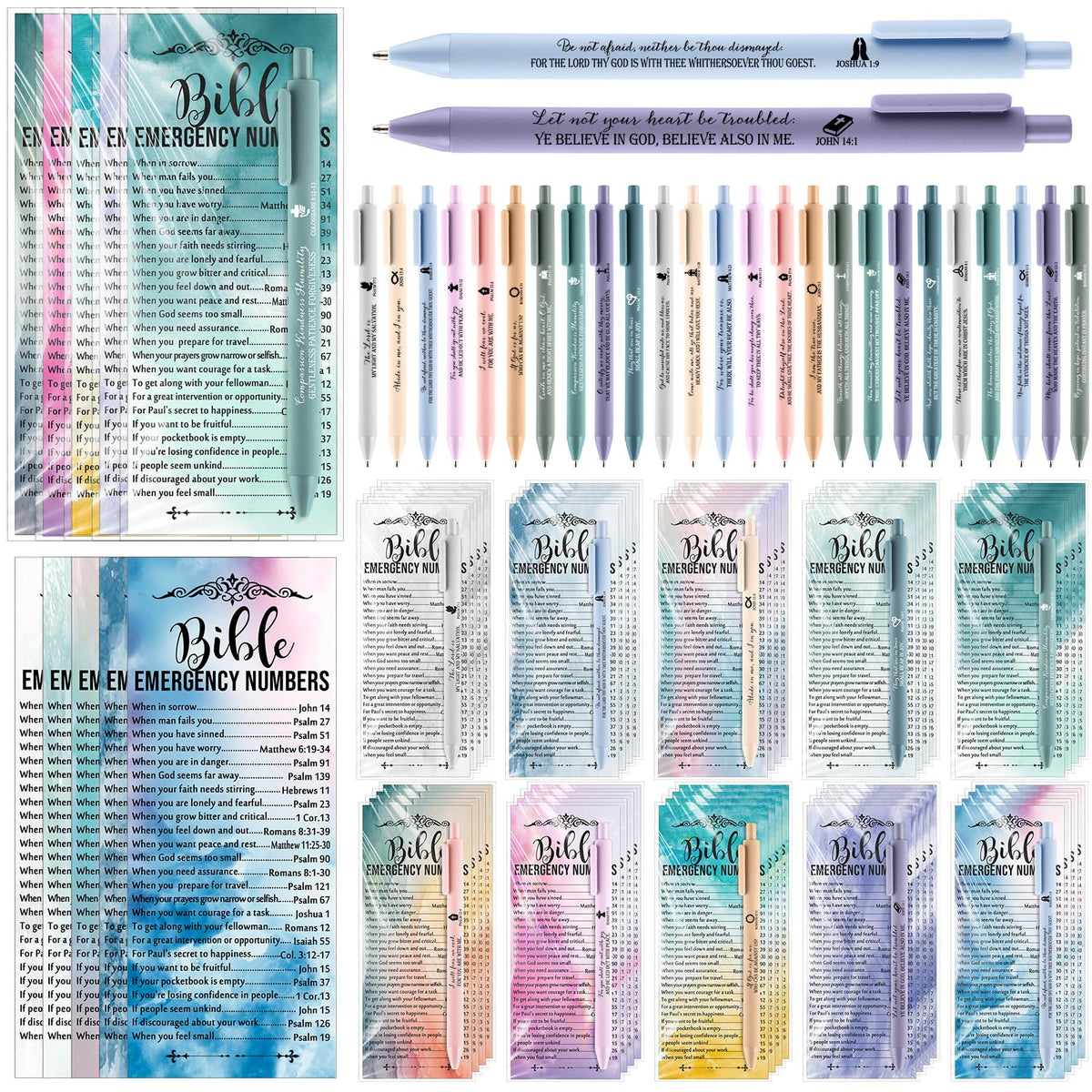 Feifeiya 50 Sets Christian Pens Bible Verse Gifts, Watercolor, English