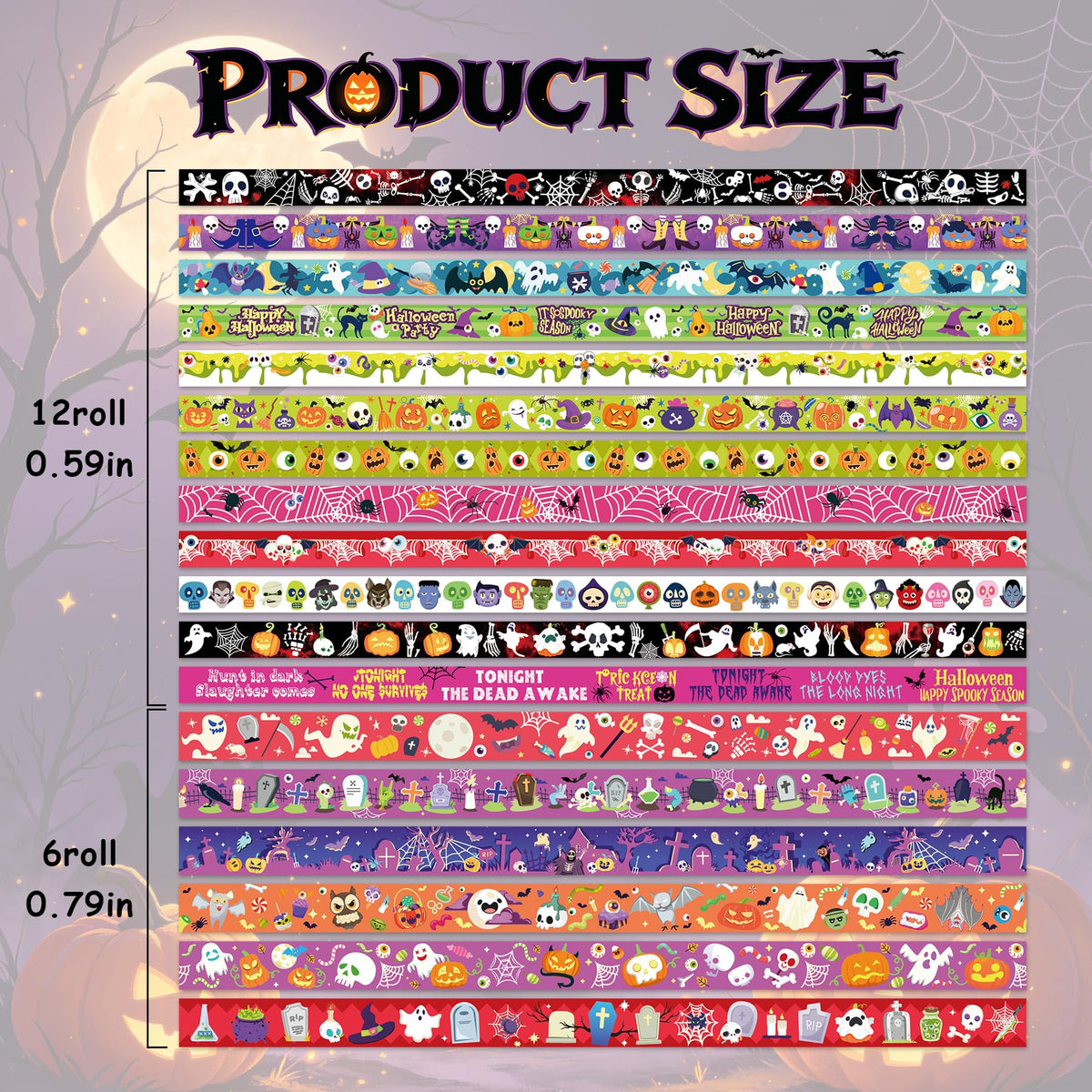 Bomichi 18 Rolls Halloween Thin Decorative Scrapbook Washi Tape Set