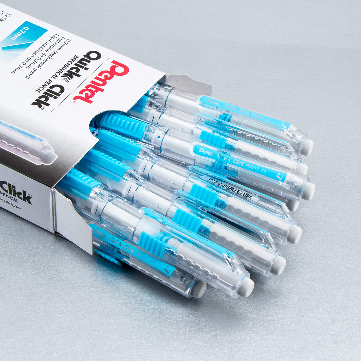 Pentel QUICK CLICK Mechanical Pencil (0.7mm), Sky Blue Barrel, Box of 12 (PD217S)