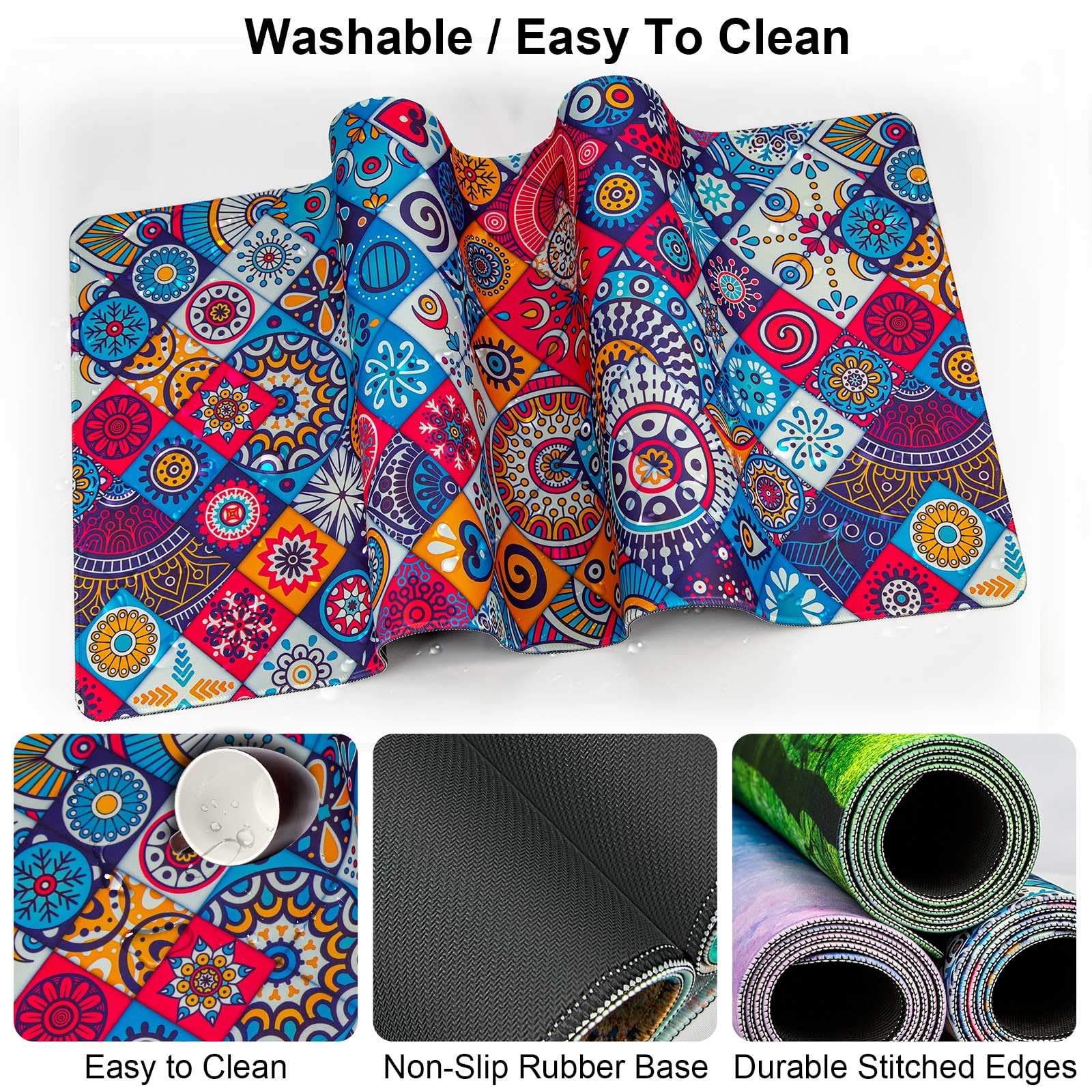 4 in 1 Mouse Pad and Keyboard Wrist Rest,Large Desk Mat,Coaster Set-Mandala