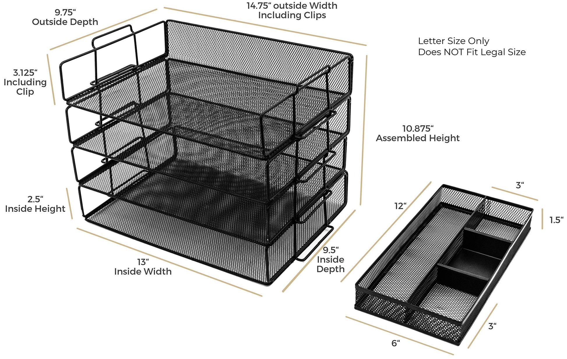 BLU MONACO 4-Tier Stackable Paper Tray for Desk Organization | Black Metal Mesh Letter File Holder