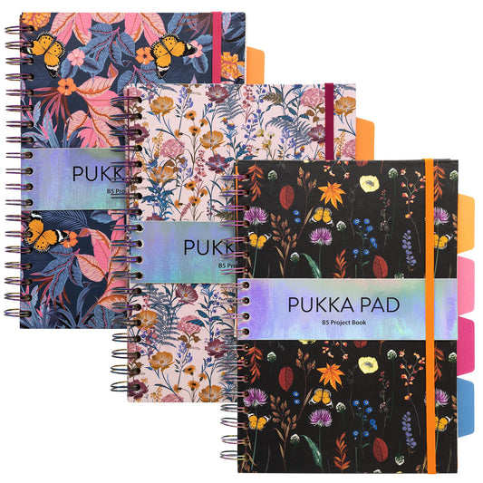 Pukka Pad 5 Subject Spiral Notebook 3-Pack - 200 Pages, 100 Sheets of 80GSM Paper with
